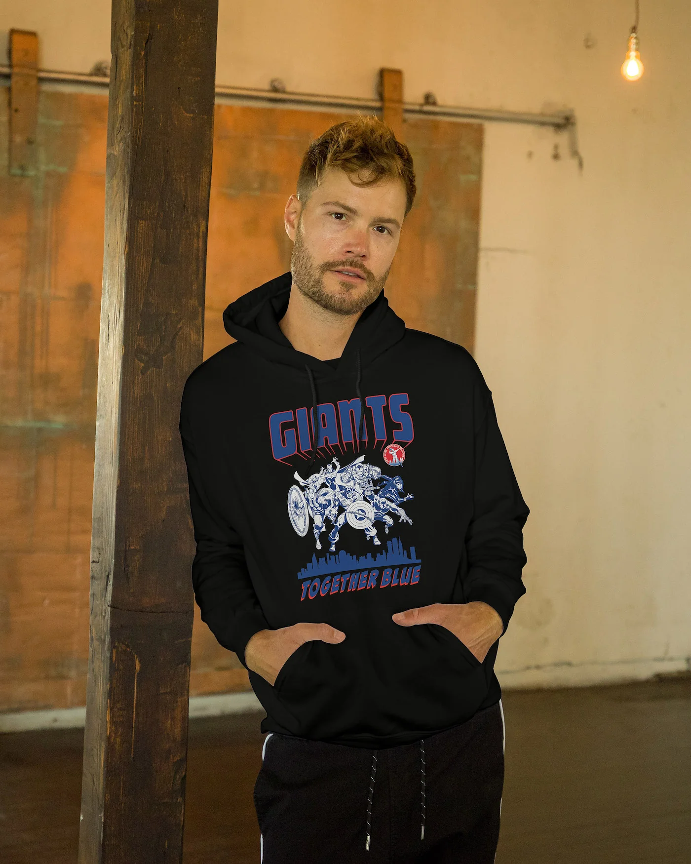 NY Giants x Marvel The Avengers Together Blue Hoodie - Image 2