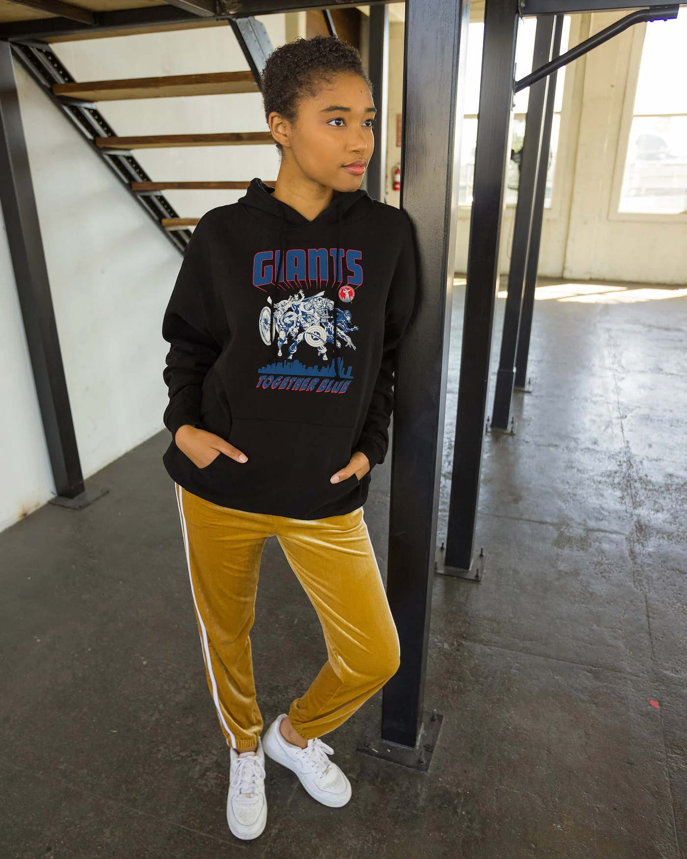 NY Giants x Marvel The Avengers Together Blue Hoodie - Image 3