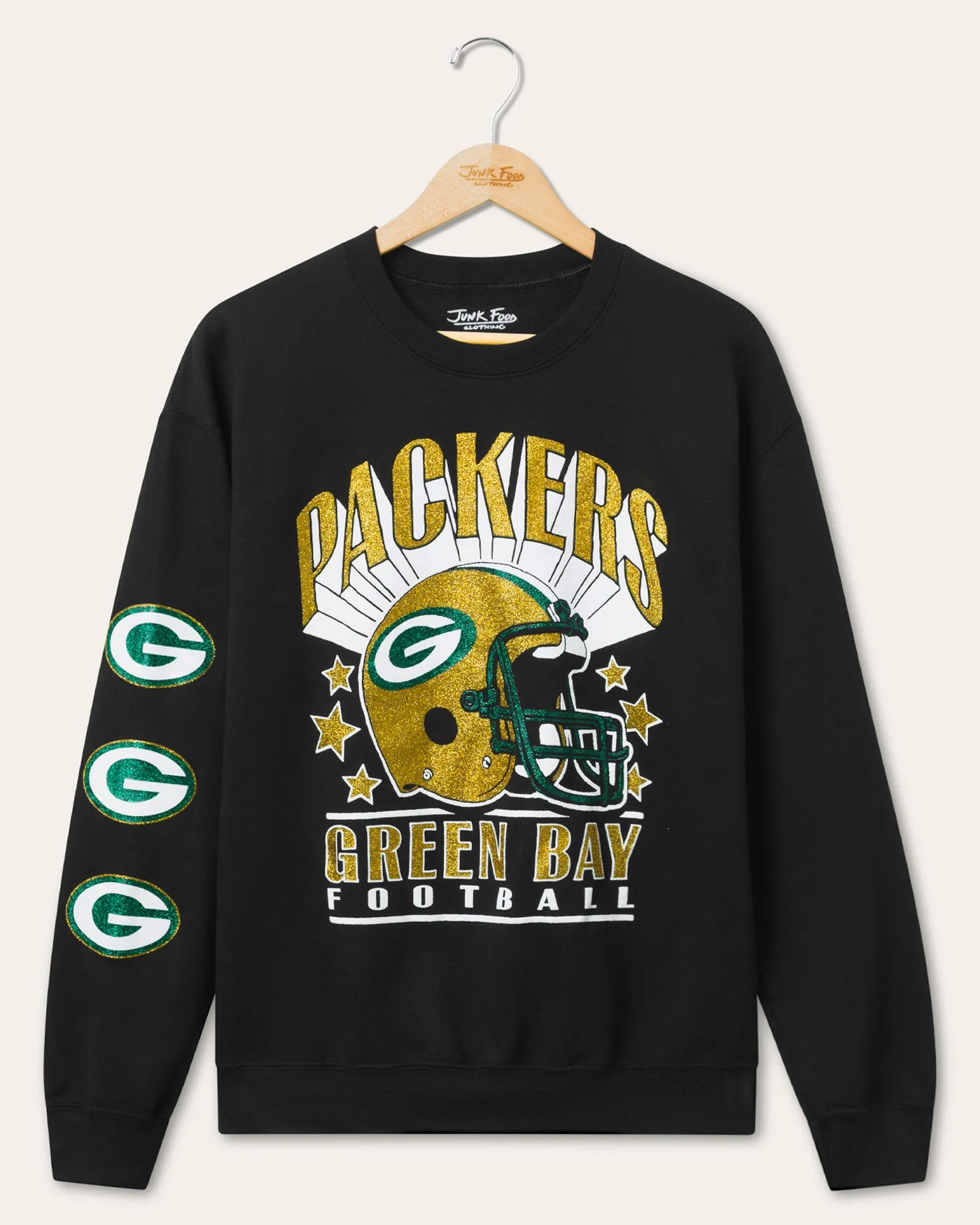 Green Bay Packers Glitter Helmet Flea Market Crew Fleece