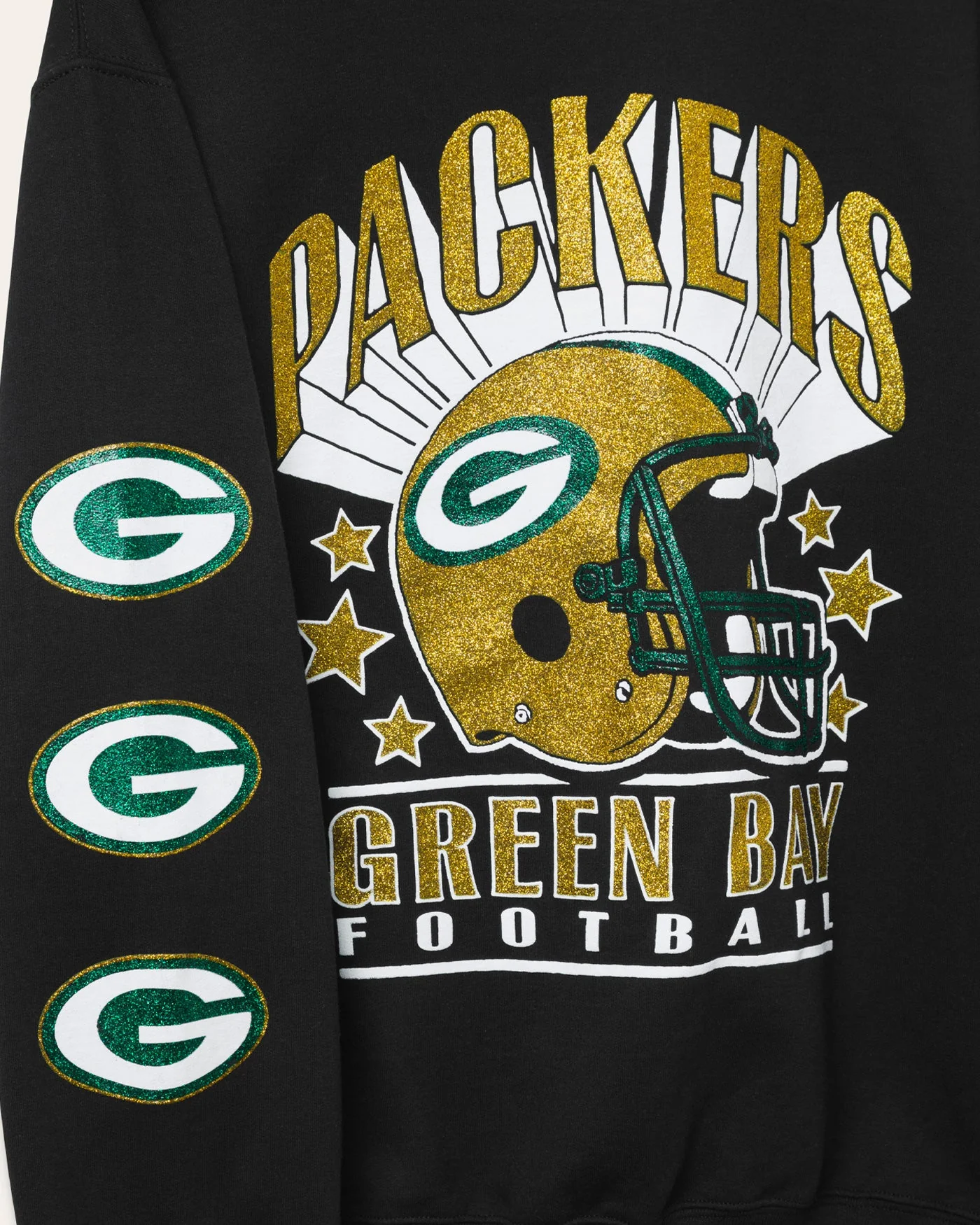 Green Bay Packers Glitter Helmet Flea Market Crew Fleece - Image 3