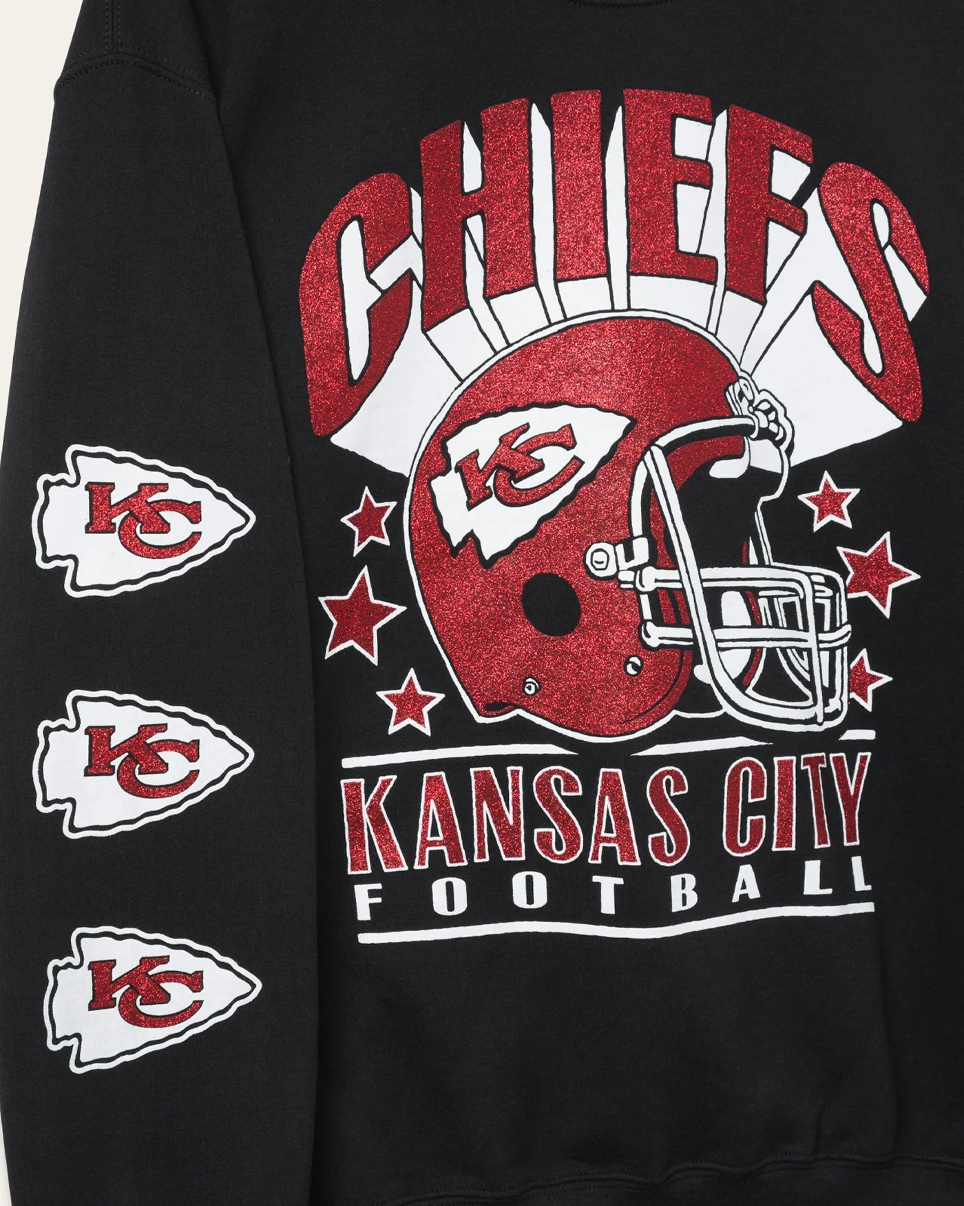 Kansas City Chiefs Glitter Helmet Flea Market Crew Fleece - Image 3