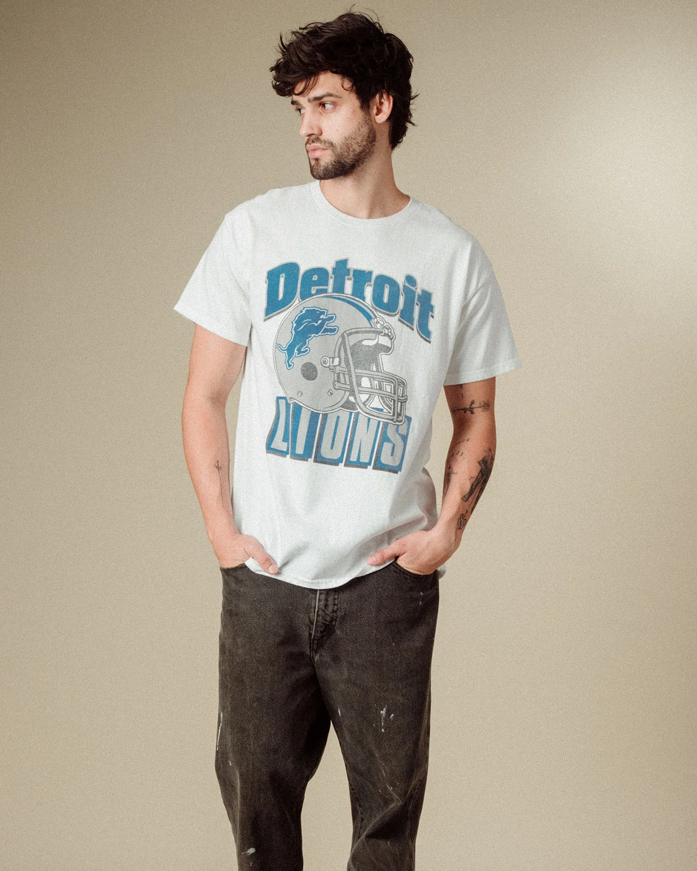 Detroit Lions Throwback Helmet Flea Market Tee - Image 2