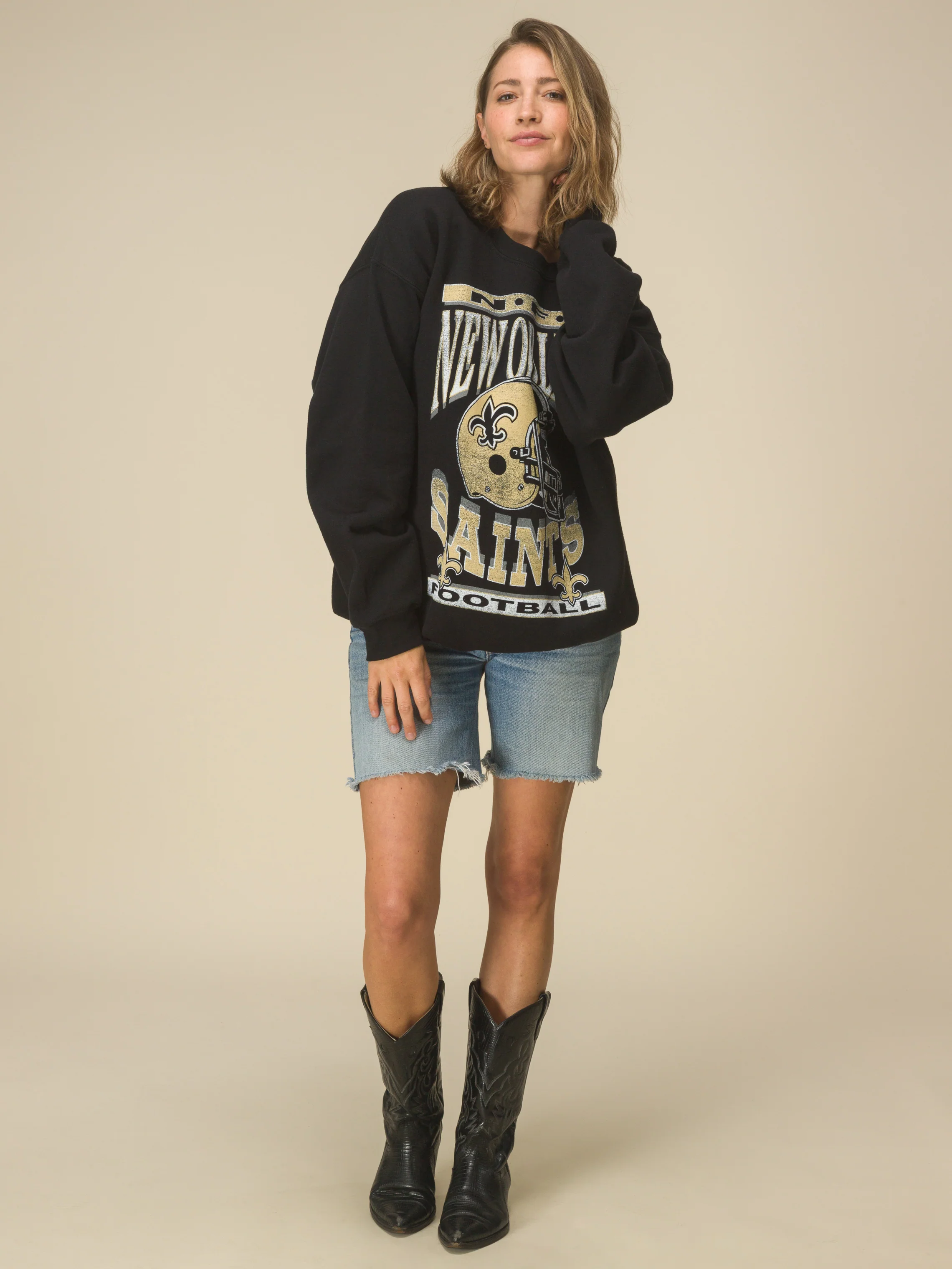 New Orleans Saints Helmet Flea Market Crew Fleece - Image 2