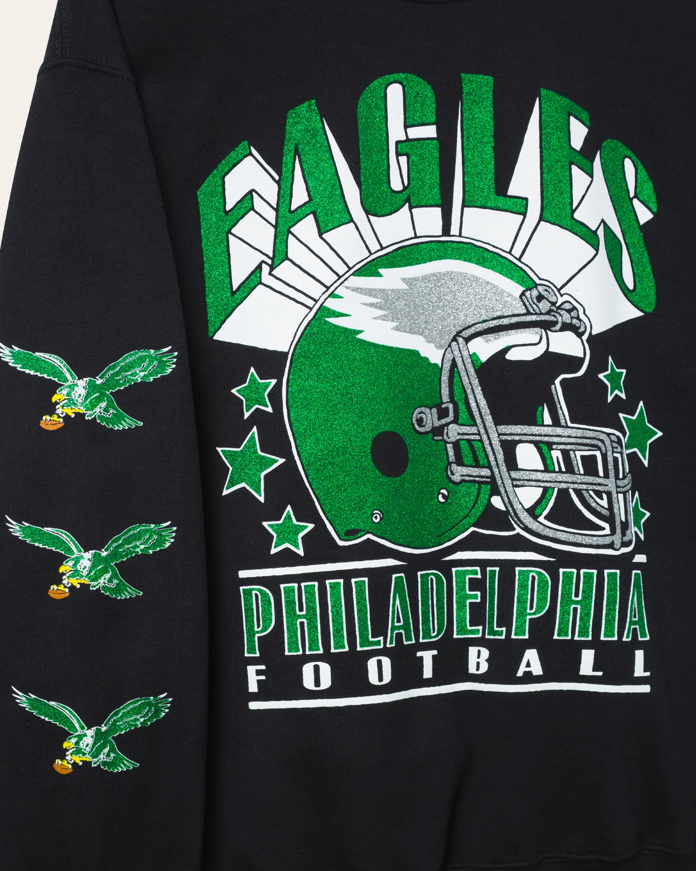 Philadelphia Eagles Glitter Helmet Flea Market Crew Fleece - Image 3