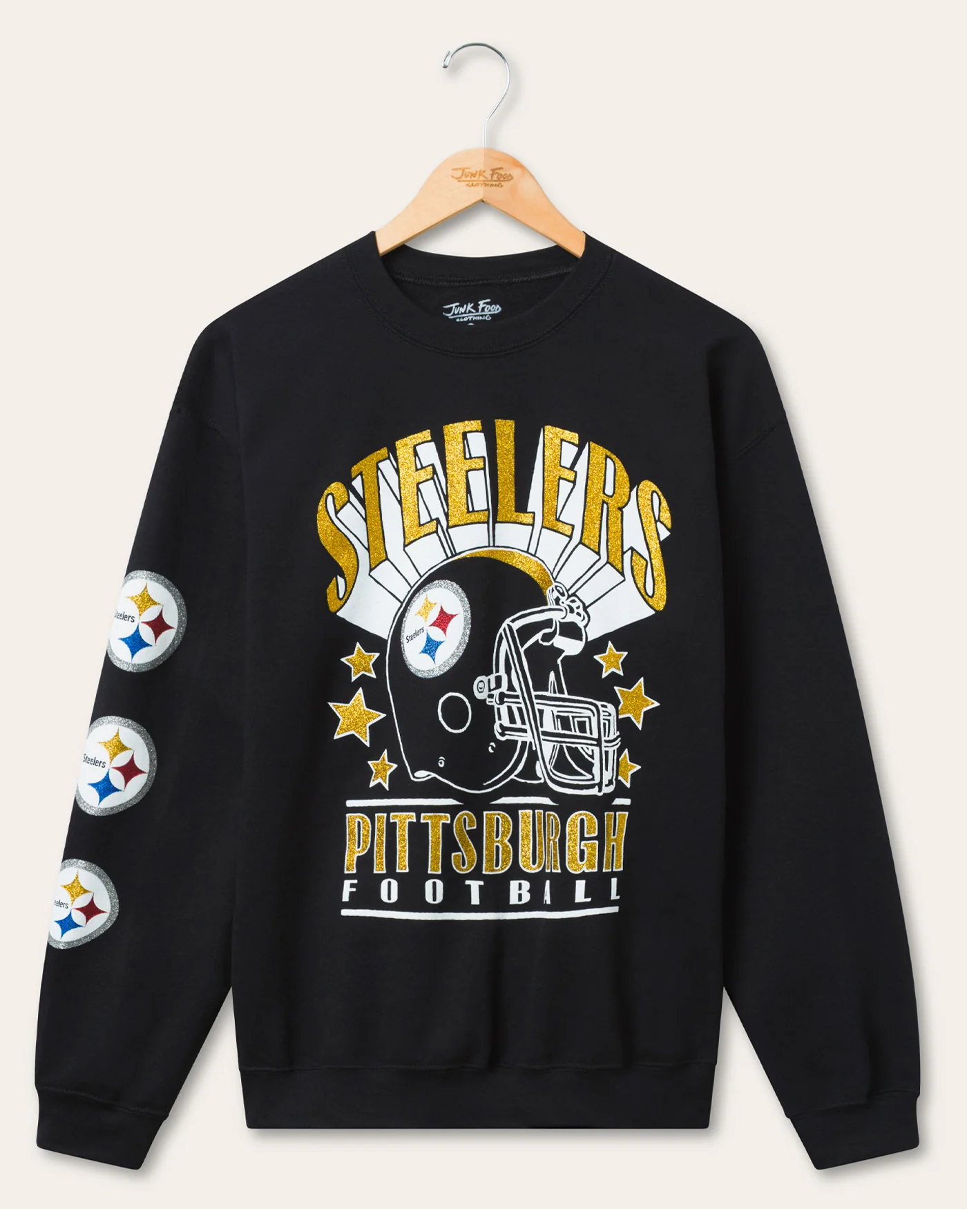 Pittsburgh Steelers Glitter Helmet Flea Market Crew Fleece