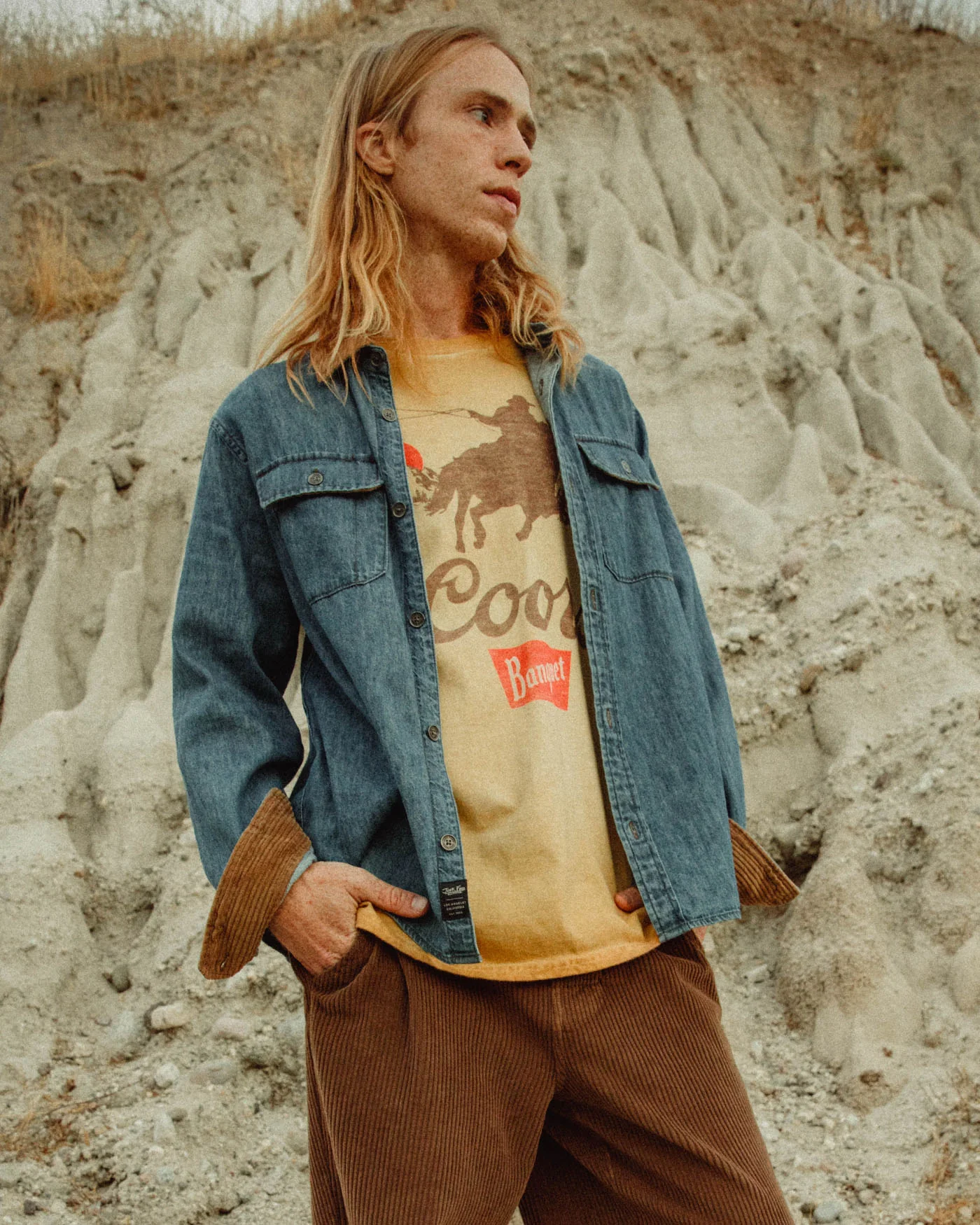 Unisex Hemp Denim Corded Collar Work Shirt - Image 4