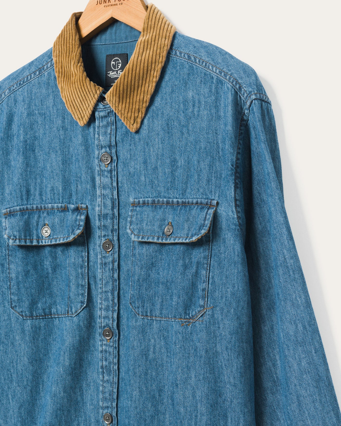 Unisex Hemp Denim Corded Collar Work Shirt - Image 7