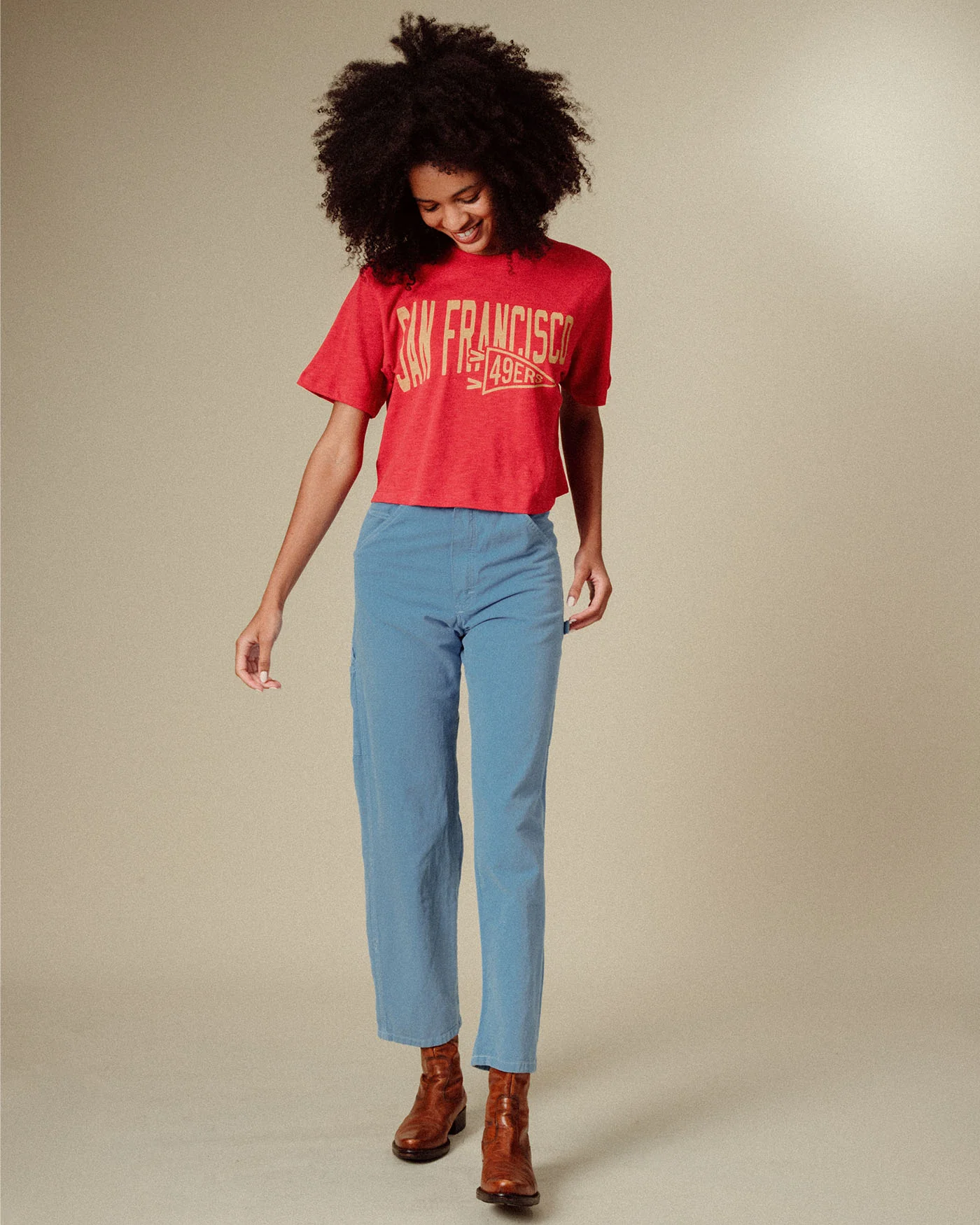 Women's San Francisco 49ers Dual Threat Mock Neck Crop Tee - Image 2