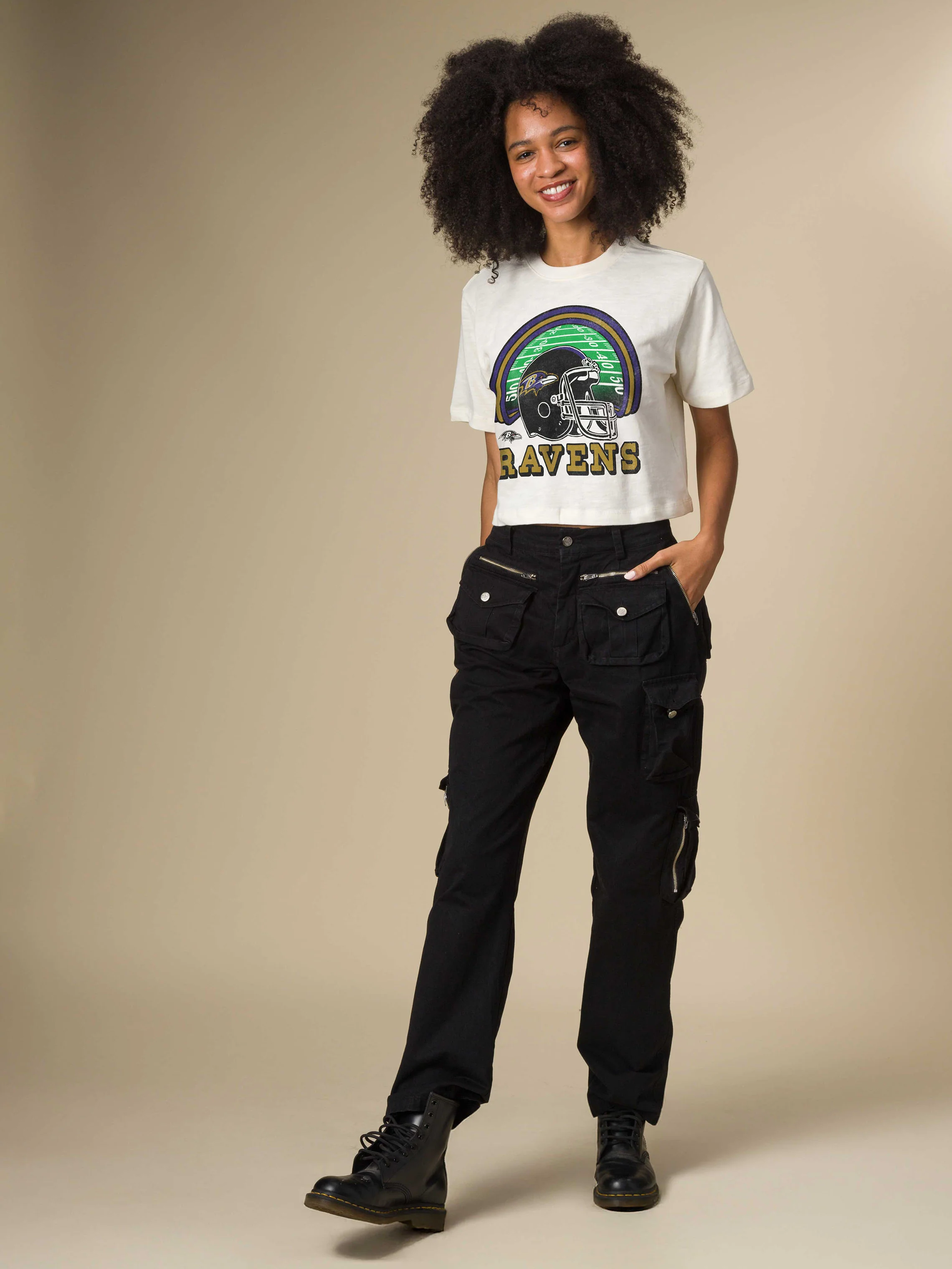 Women's Baltimore Ravens Game Time Mock Neck Crop Tee - Image 3