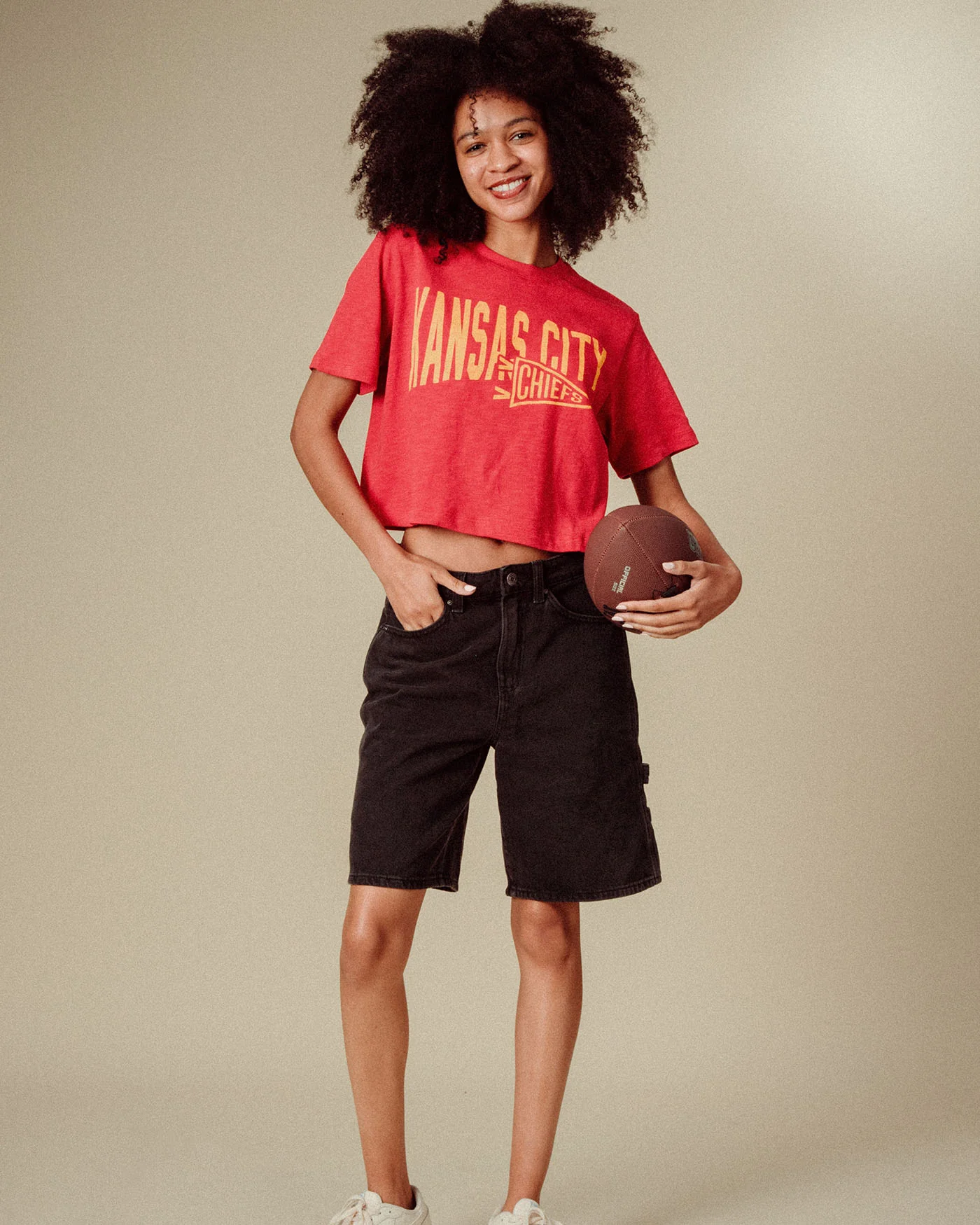 Women's Kansas City Chiefs Dual Threat Mock Neck Crop Tee - Image 2