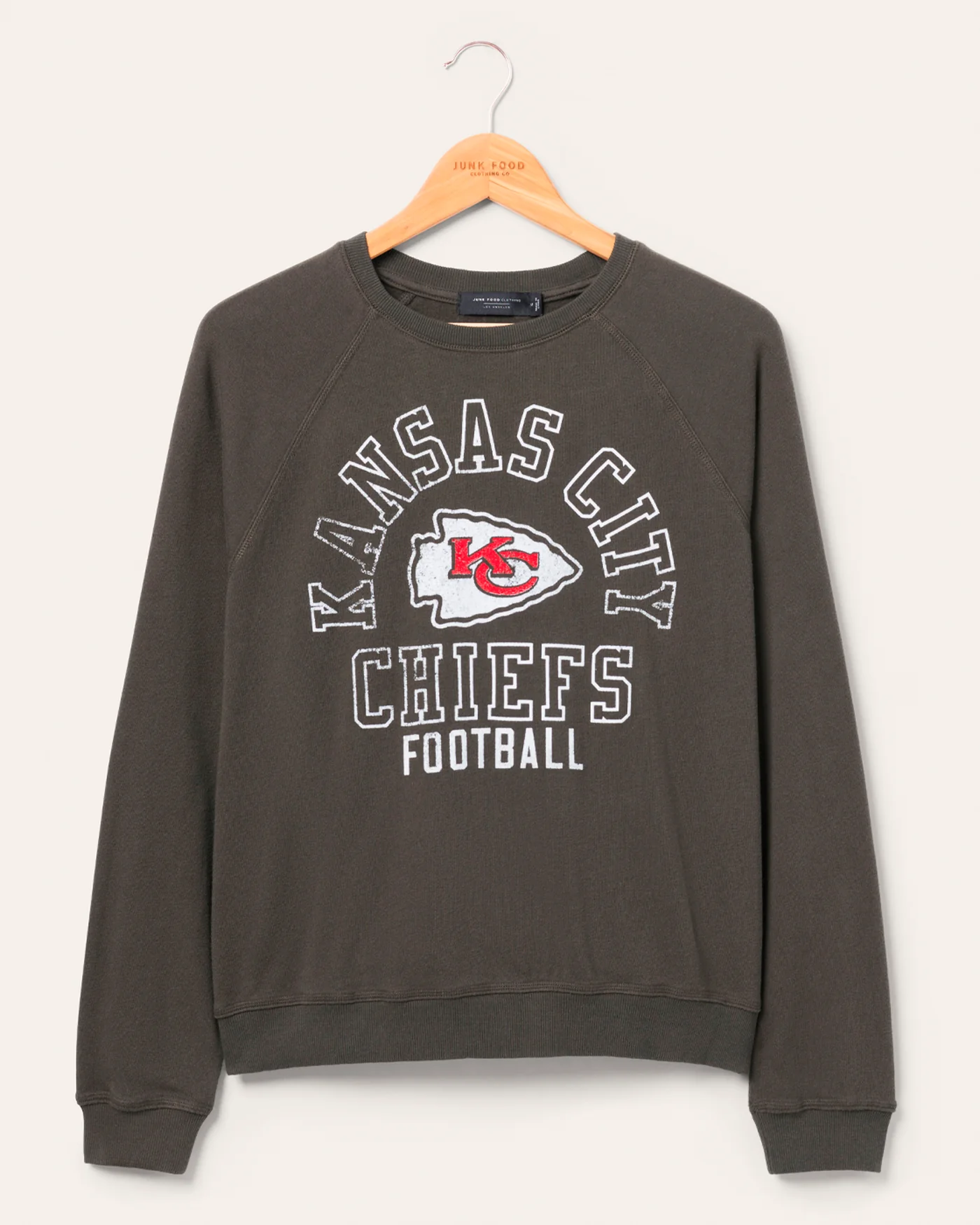 Women's Kansas City Chiefs Flocked Raglan Crew Fleece