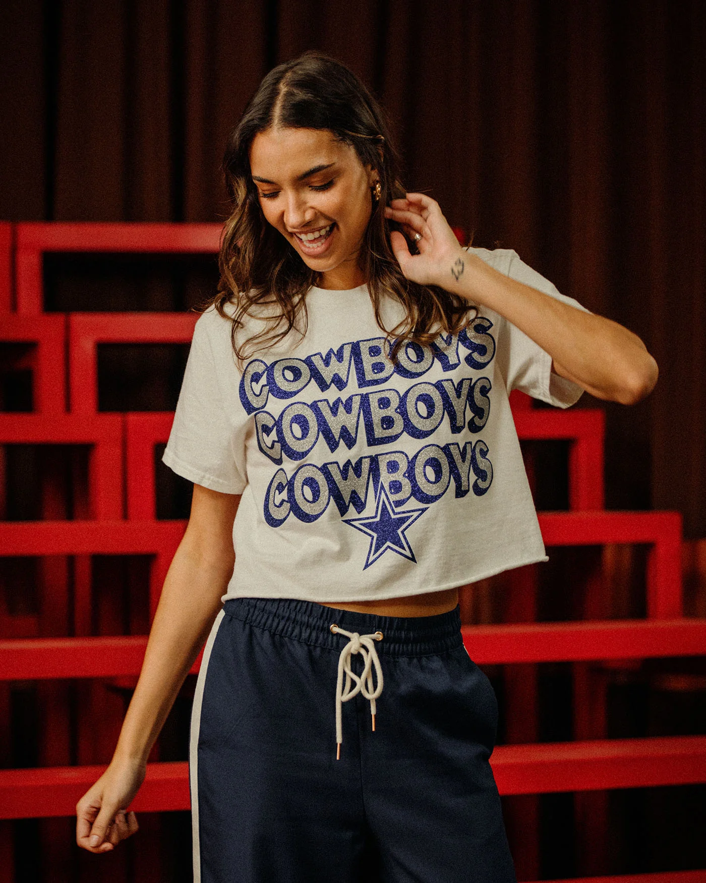 Women's Dallas Cowboys Repeat Glitter Flea Market Crop Tee - Image 2