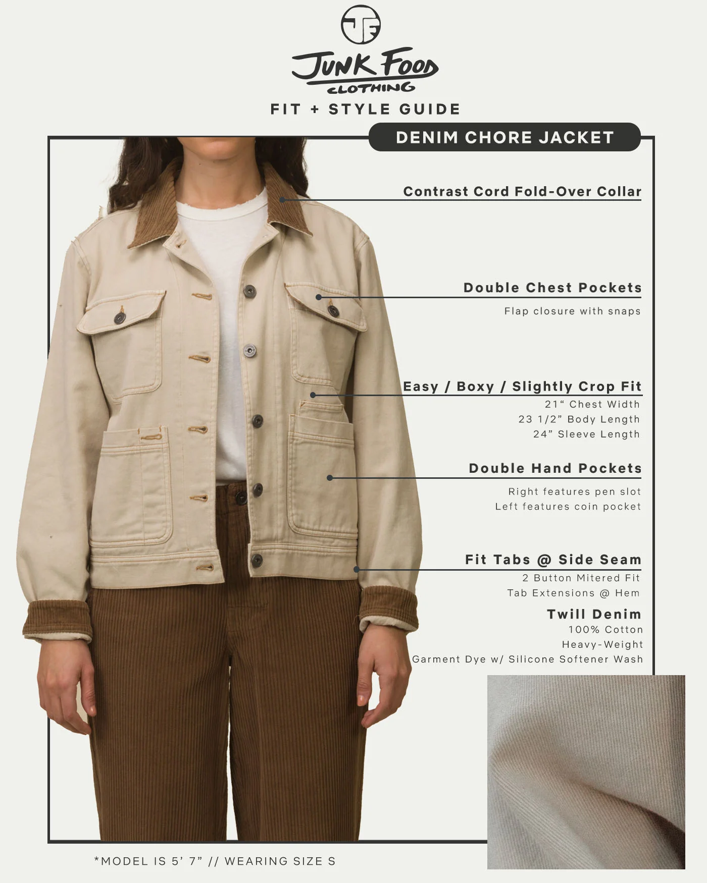 Women's Denim Corded Collar Chore Jacket - Image 6
