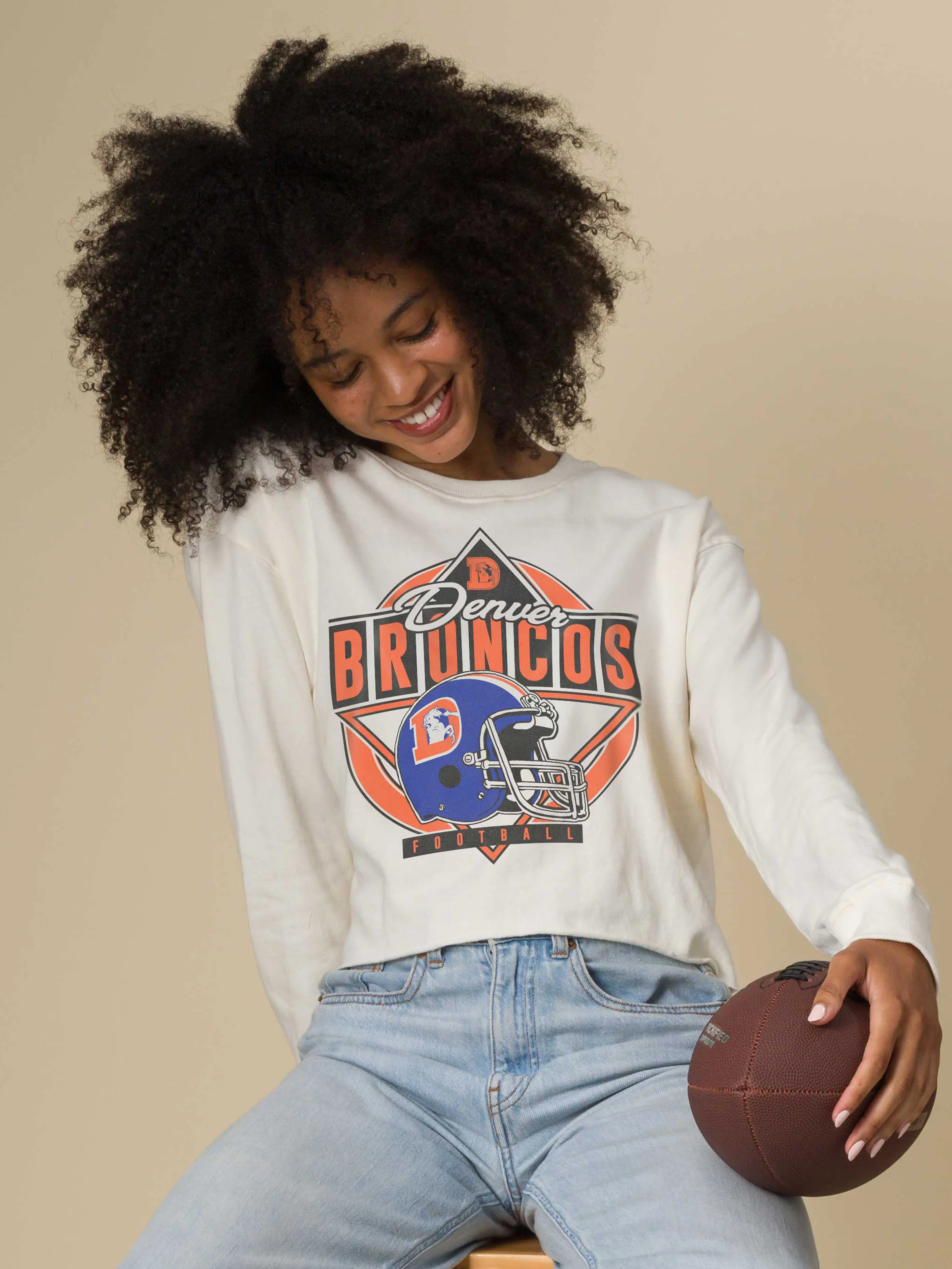 Women's Denver Broncos Helmet Crop Fleece - Image 3