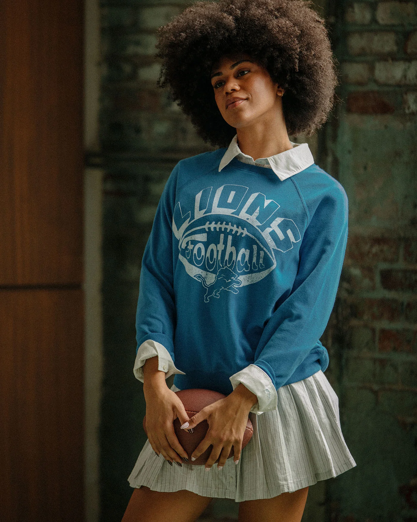 Women's Detroit Lions Football Raglan Crew Fleece - Image 2