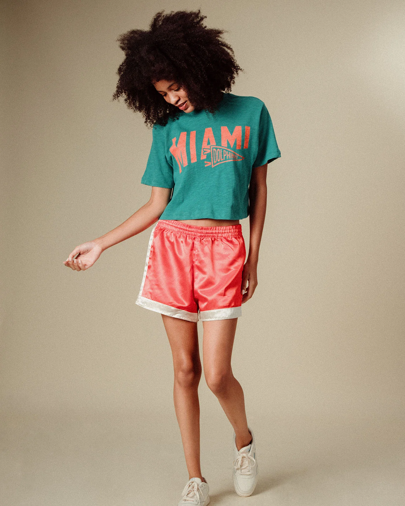 Women's Miami Dolphins Dual Threat Mock Neck Crop Tee - Image 2