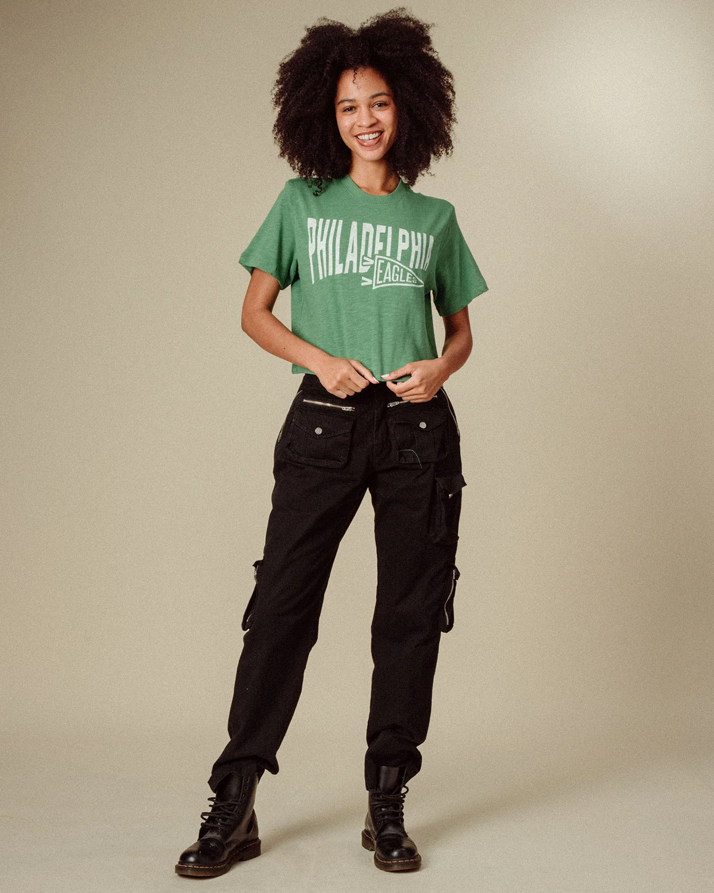 Women's Philadelphia Eagles Dual Threat Mock Neck Crop Tee - Image 2