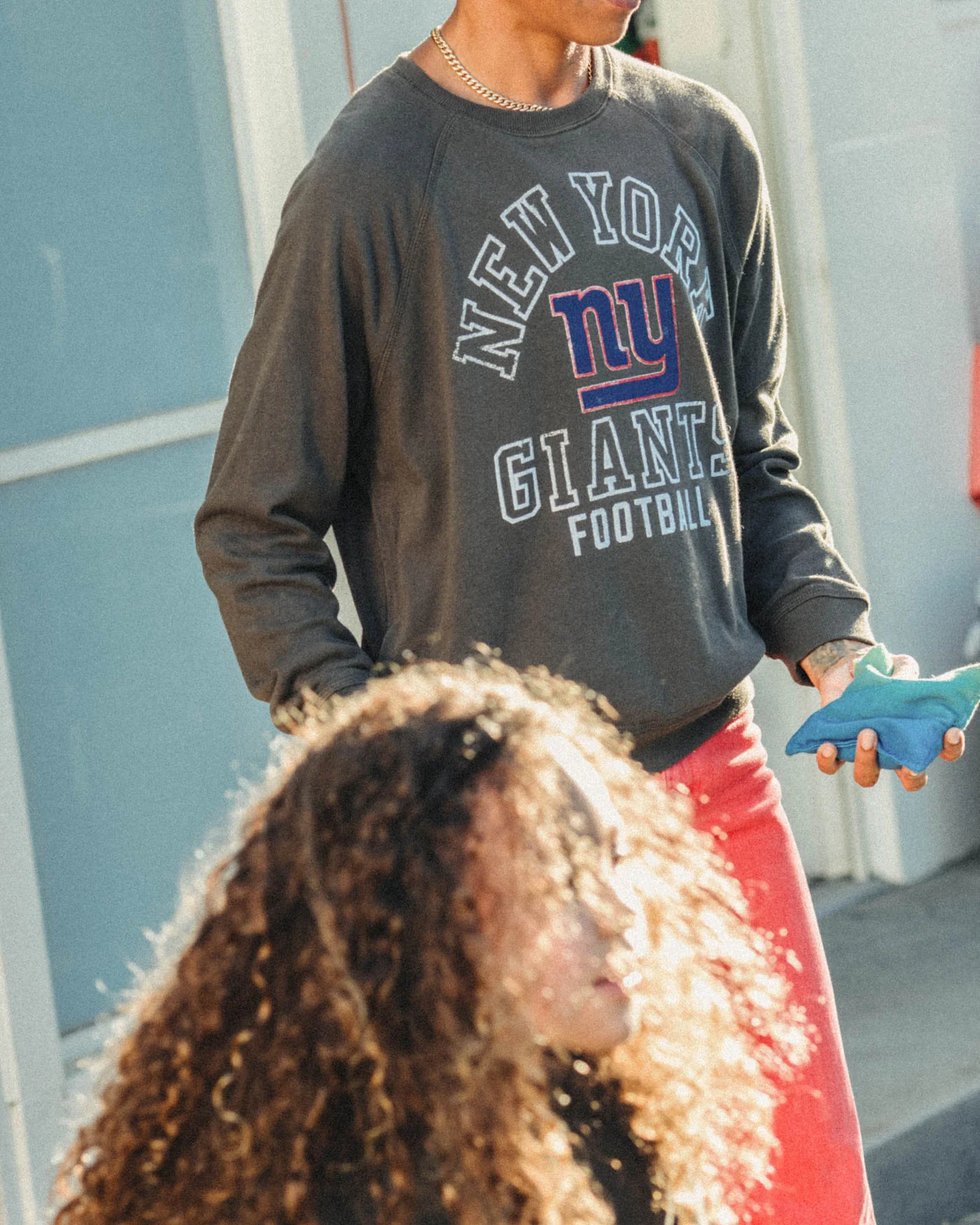 Women's New York Giants Flocked Raglan Crew Fleece - Image 3