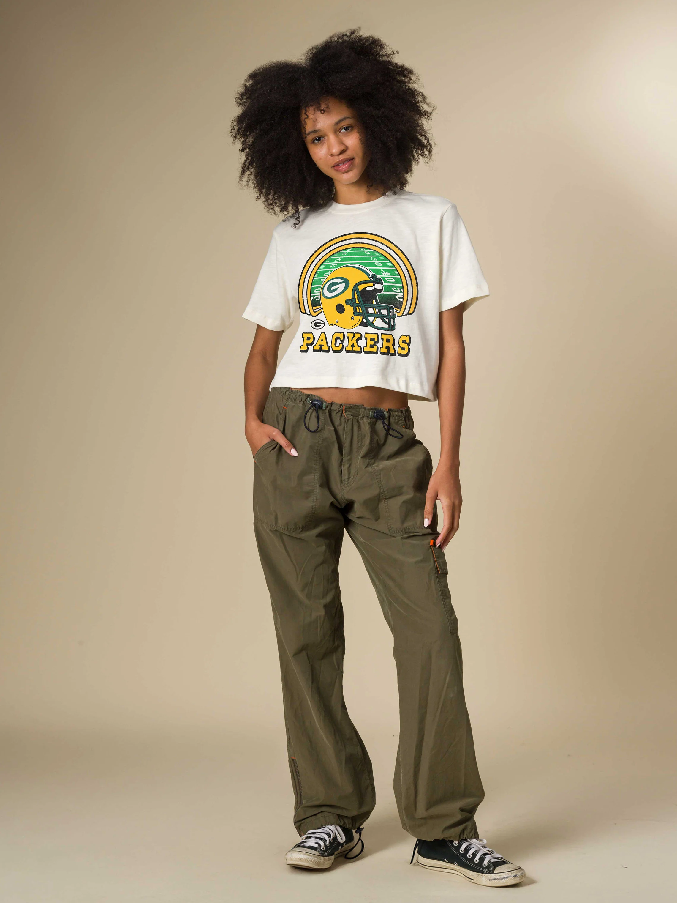 Women's Green Bay Packers Game Time Mock Neck Crop Tee - Image 2