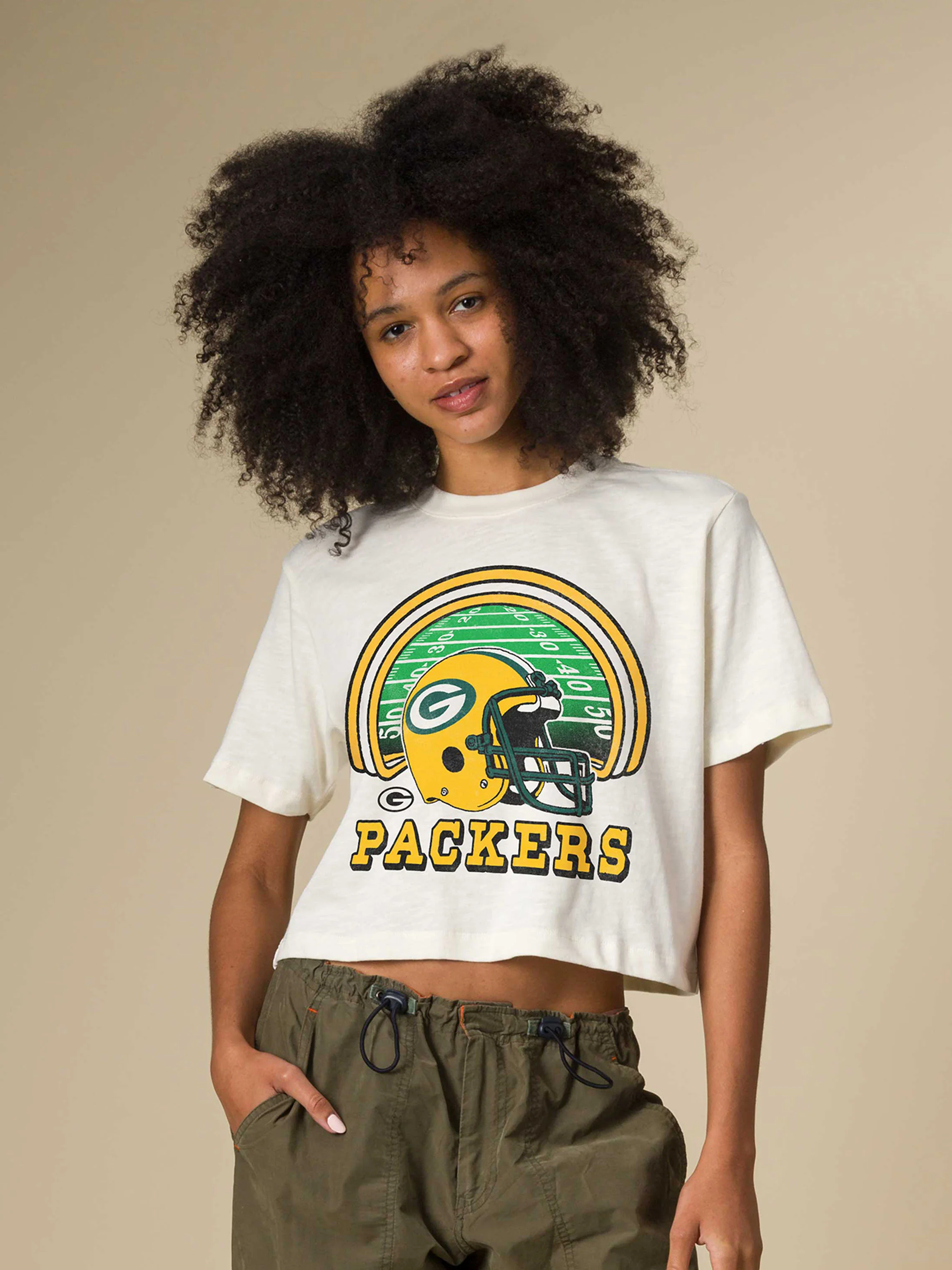 Women's Green Bay Packers Game Time Mock Neck Crop Tee - Image 3