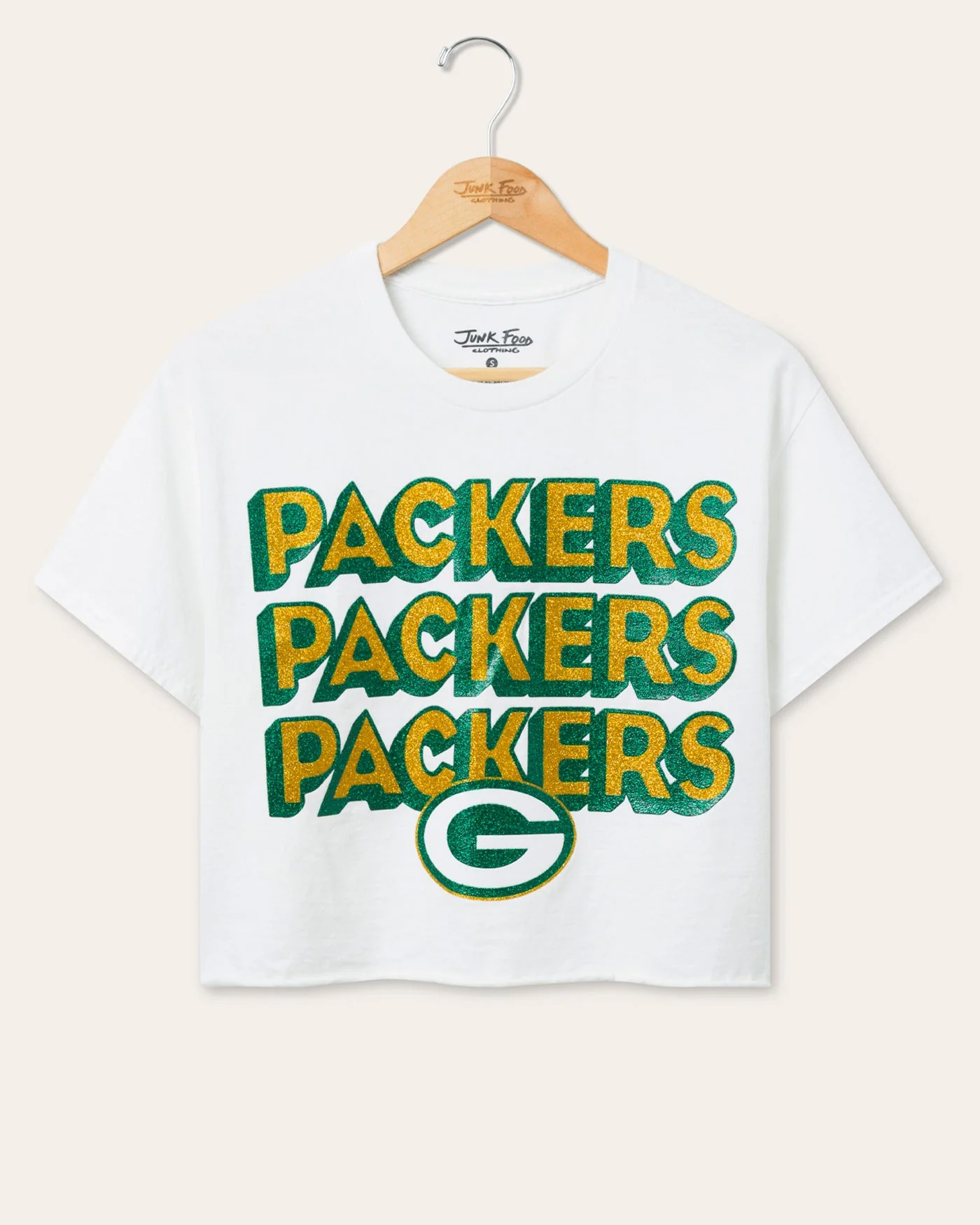 Women's Green Bay Packers Repeat Glitter Flea Market Crop Tee