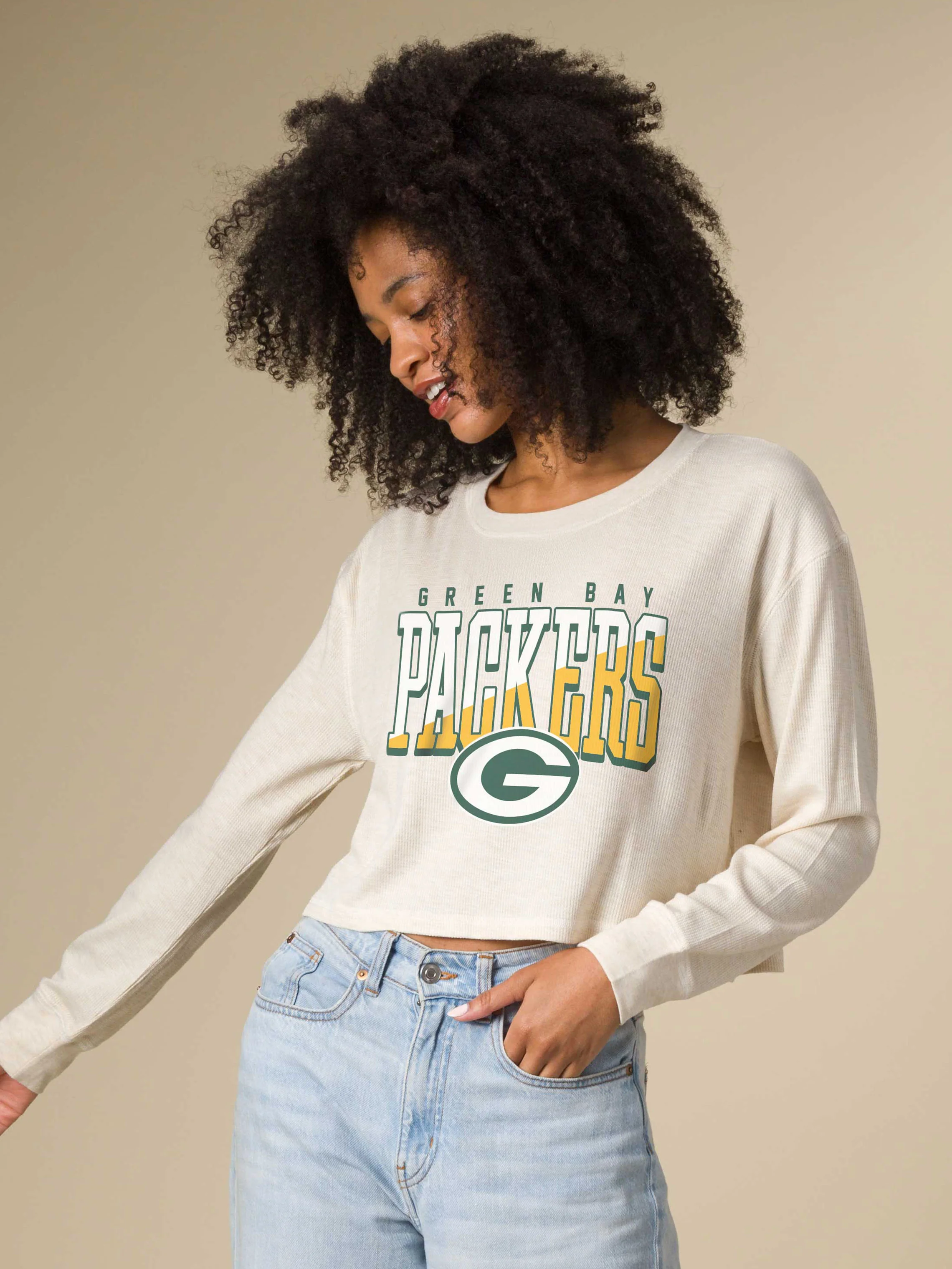 Women's Green Bay Packers Slant Crop Thermal - Image 2