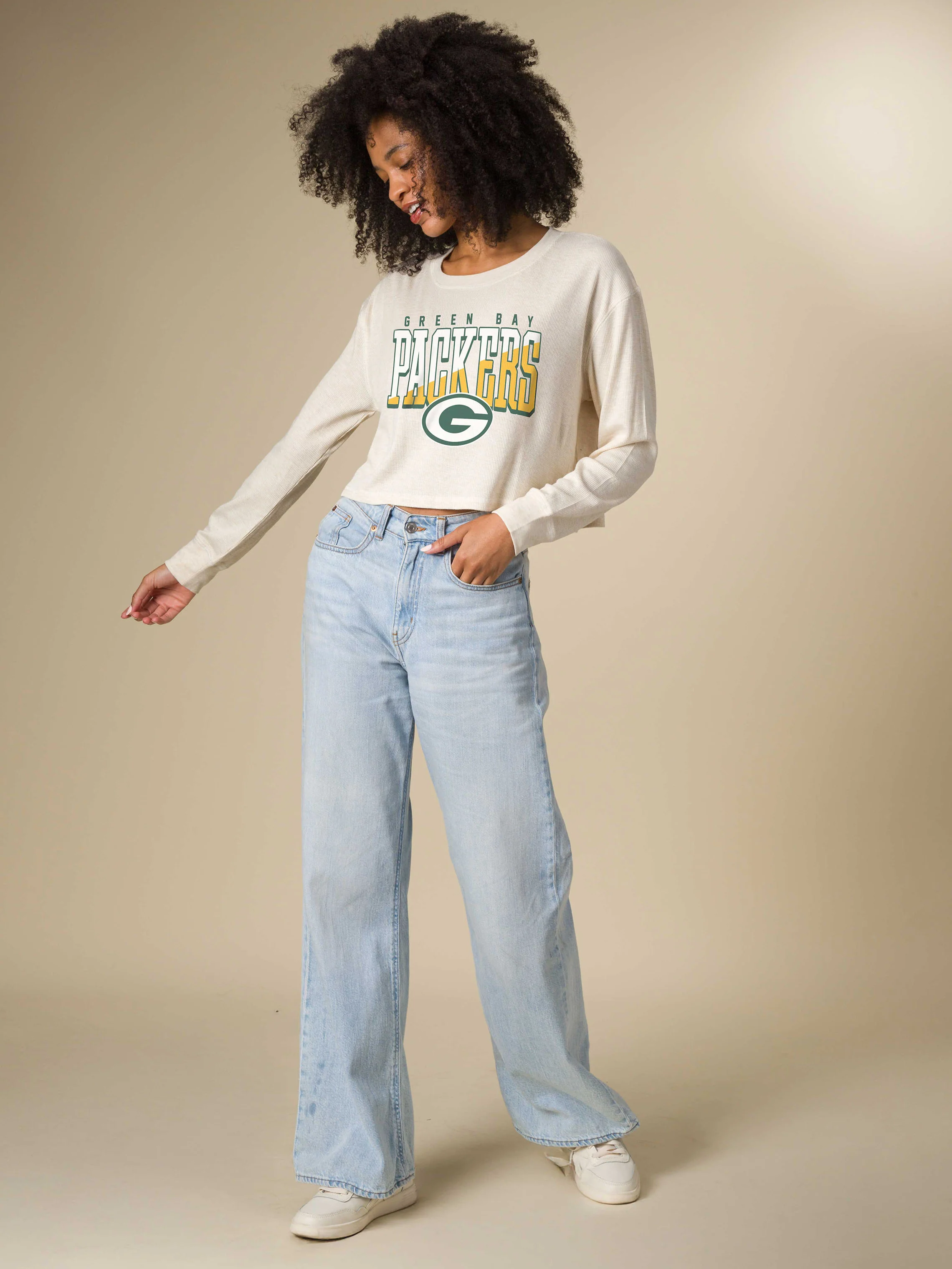 Women's Green Bay Packers Slant Crop Thermal - Image 3