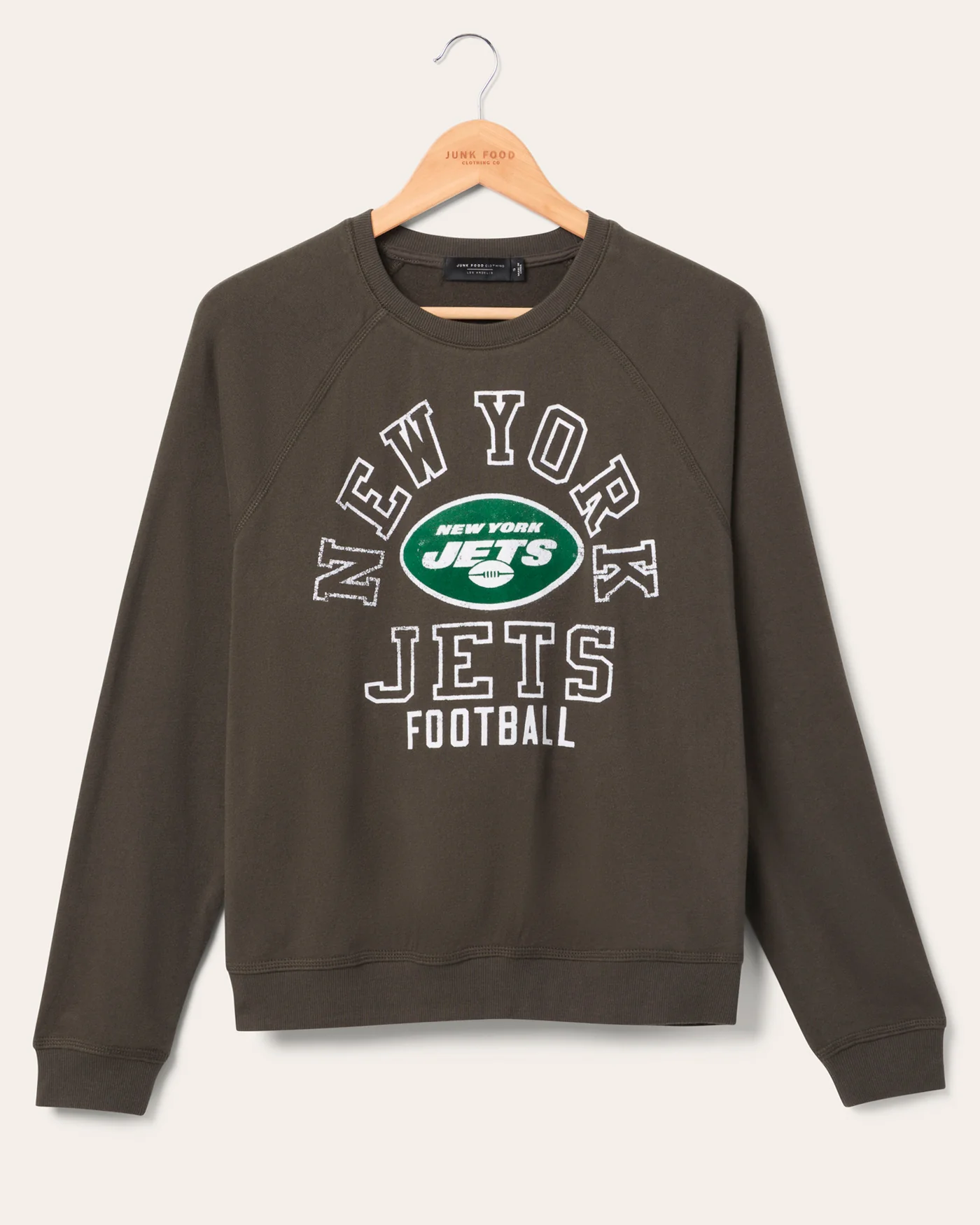 Women's New York Jets Flocked Raglan Crew Fleece