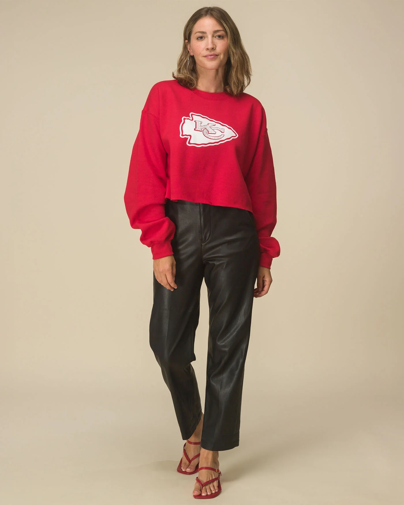 Women's Kansas City Chiefs Bling Flea Market Crop Fleece - Image 3