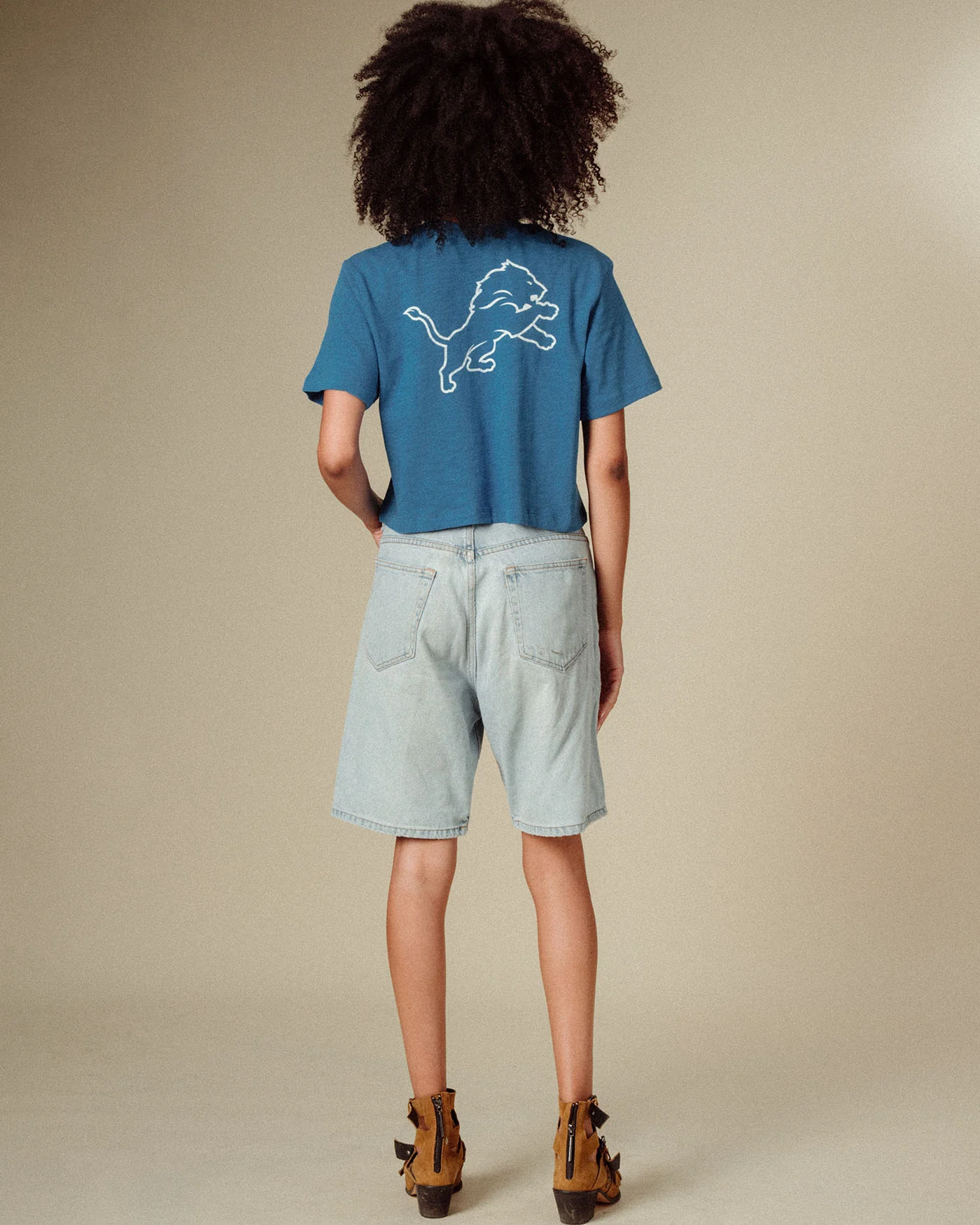 Women's Detroit Lions Dual Threat Mock Neck Crop Tee - Image 3