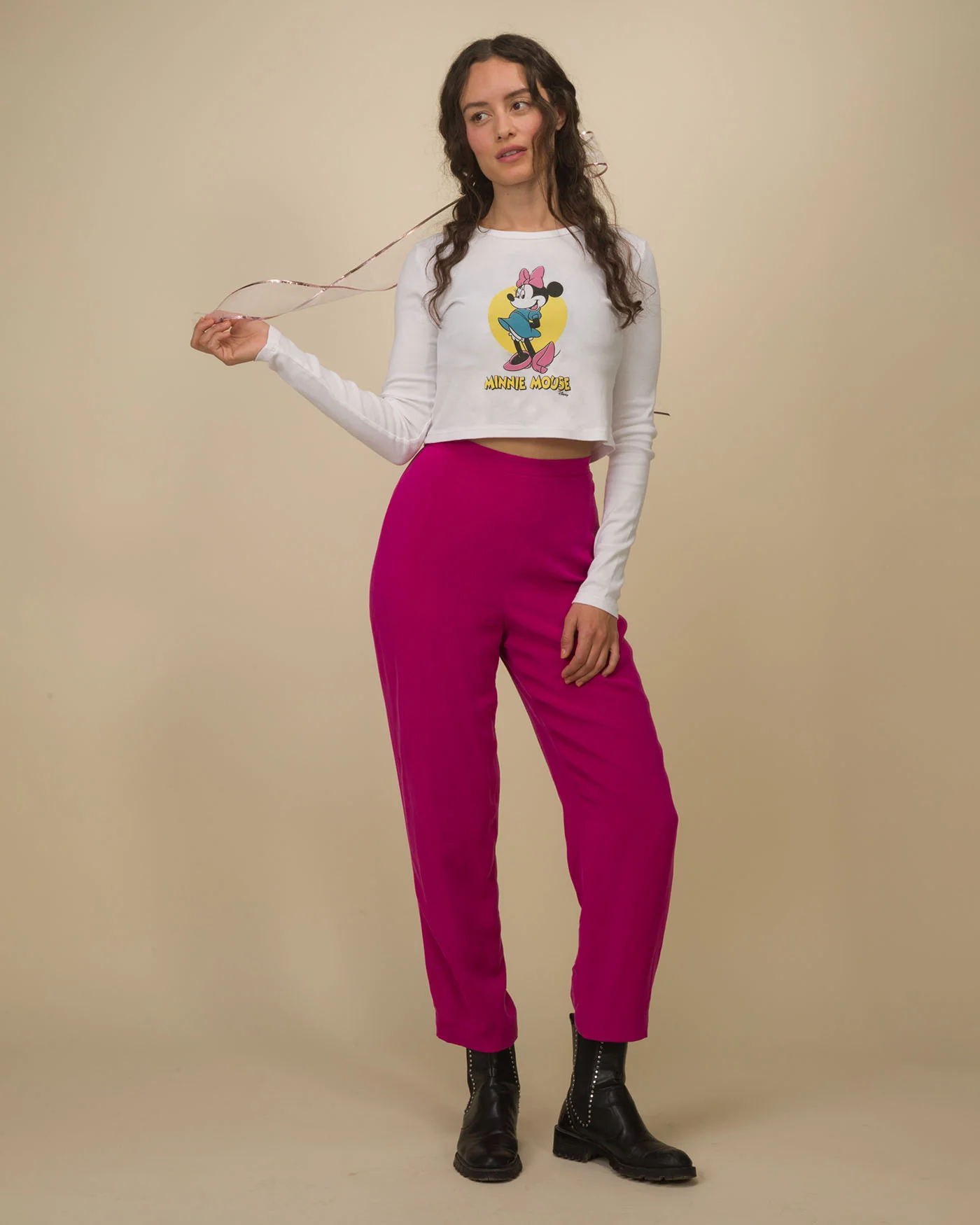 Women's Minnie Mouse Long Sleeve Baby Crop - Image 4