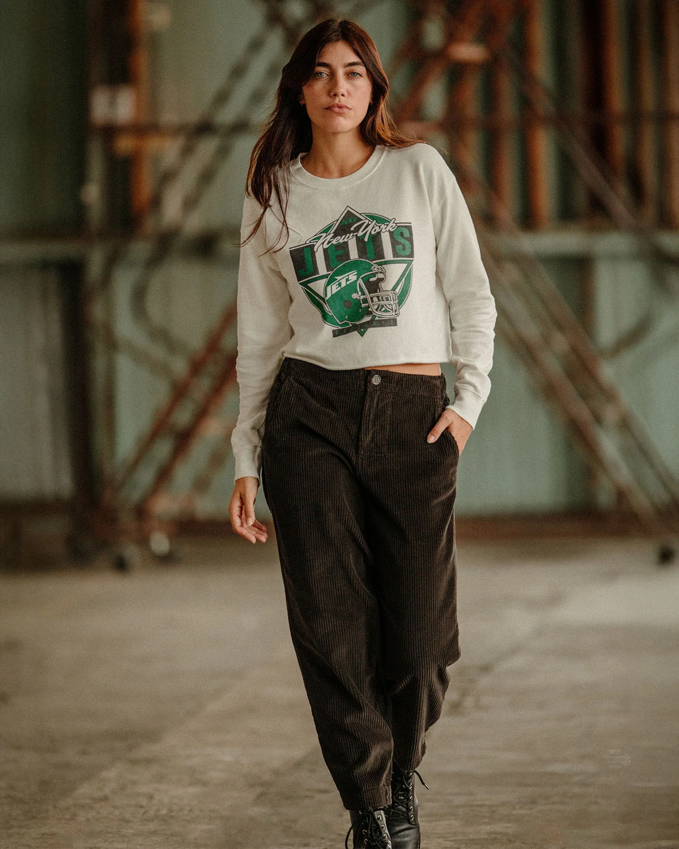 Women's New York Jets Helmet Crop Fleece - Image 2