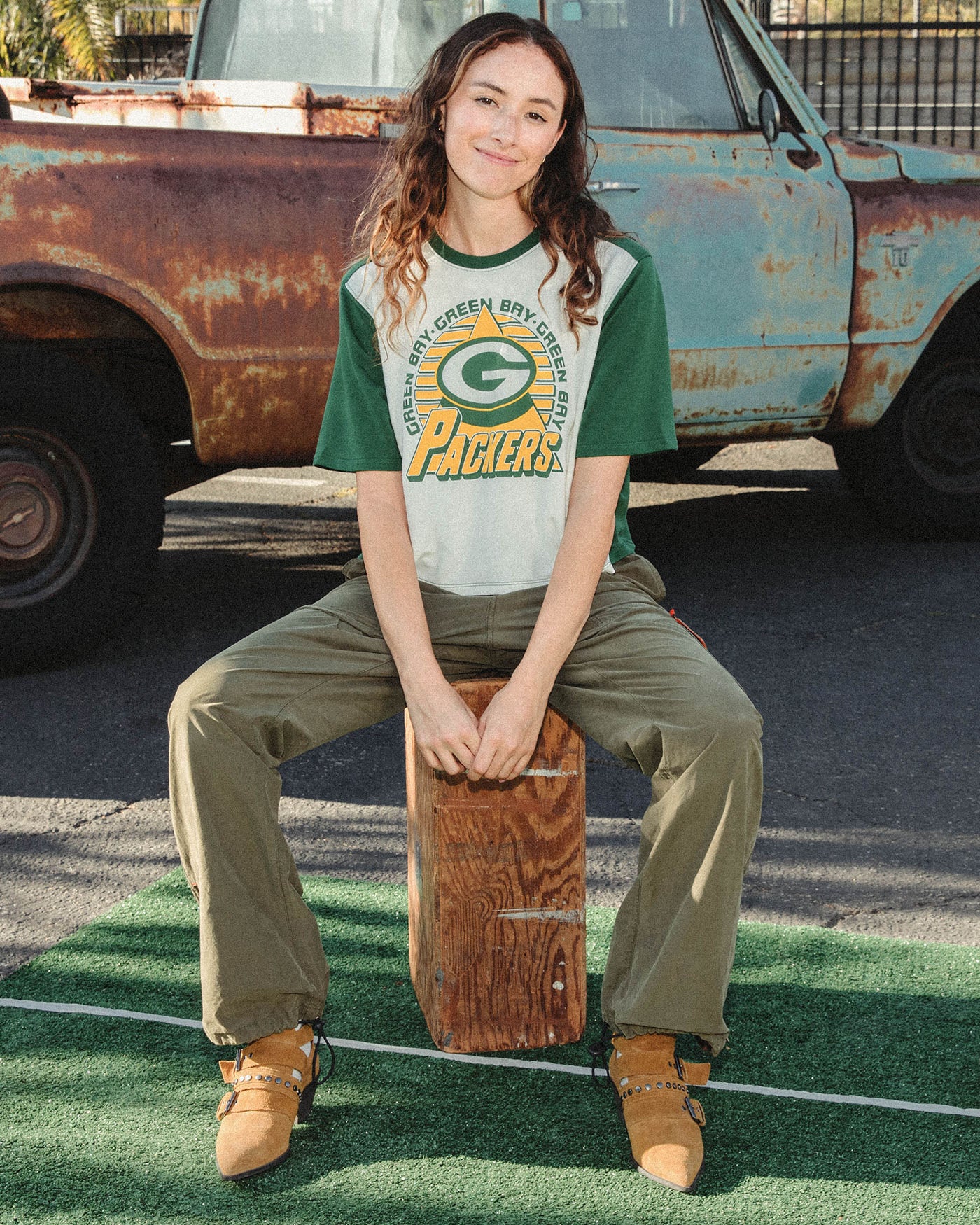 Women's Green Bay Packers Color Block Crop Tee - Image 2