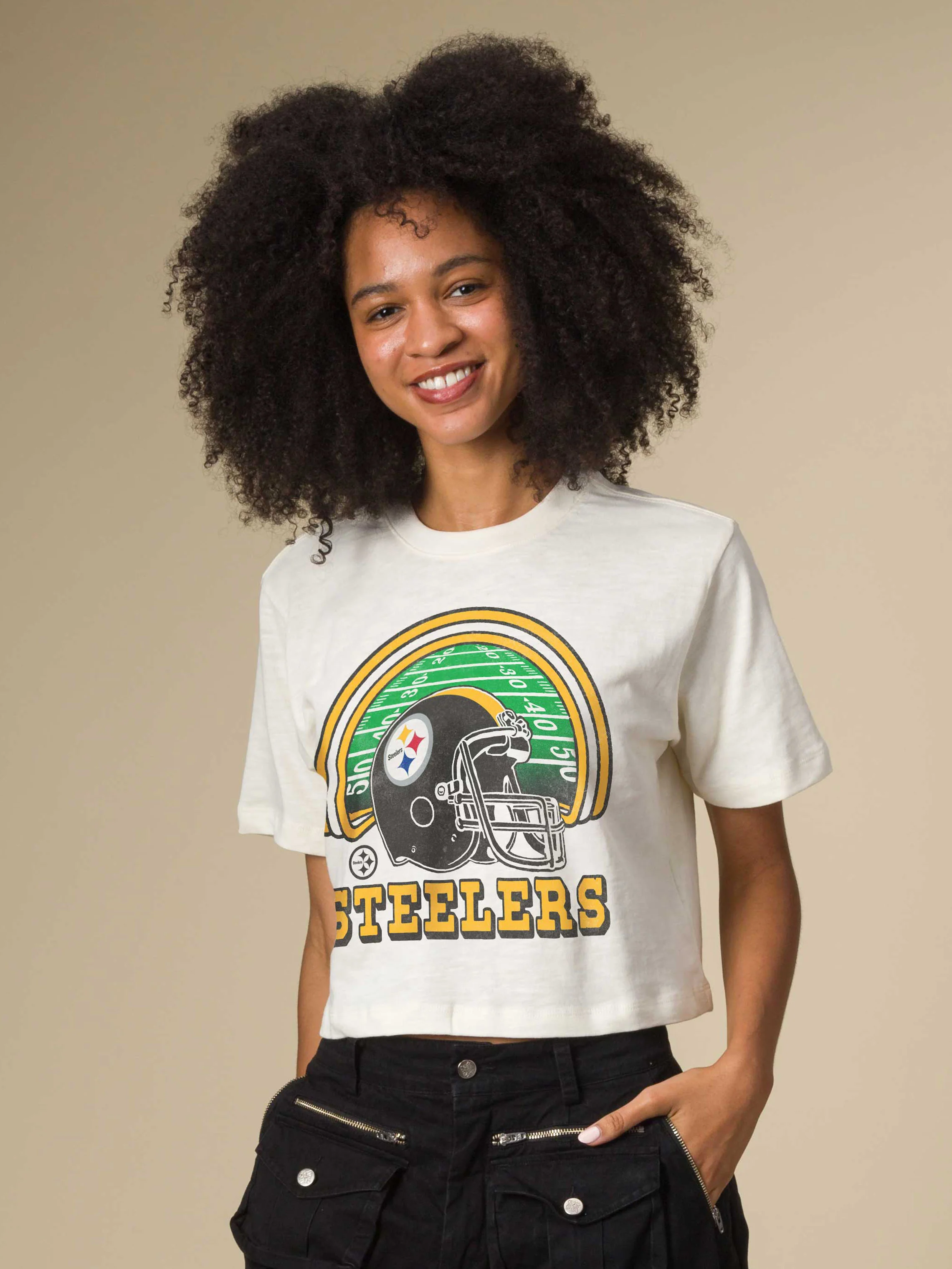 Women's Pittsburgh Steelers Game Time Mock Neck Crop Tee - Image 3