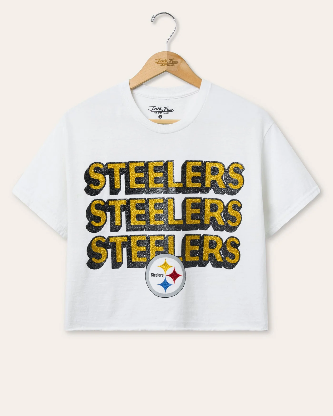 Women's Pittsburgh Steelers Repeat Glitter Flea Market Crop Tee
