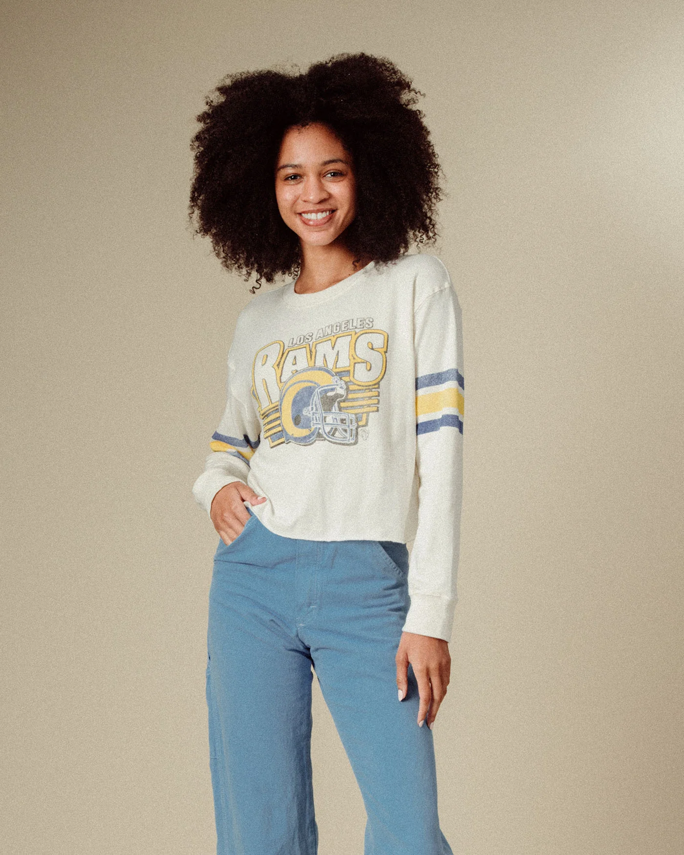 Women's Los Angeles Rams Kickoff Crop Crew Fleece - Image 2