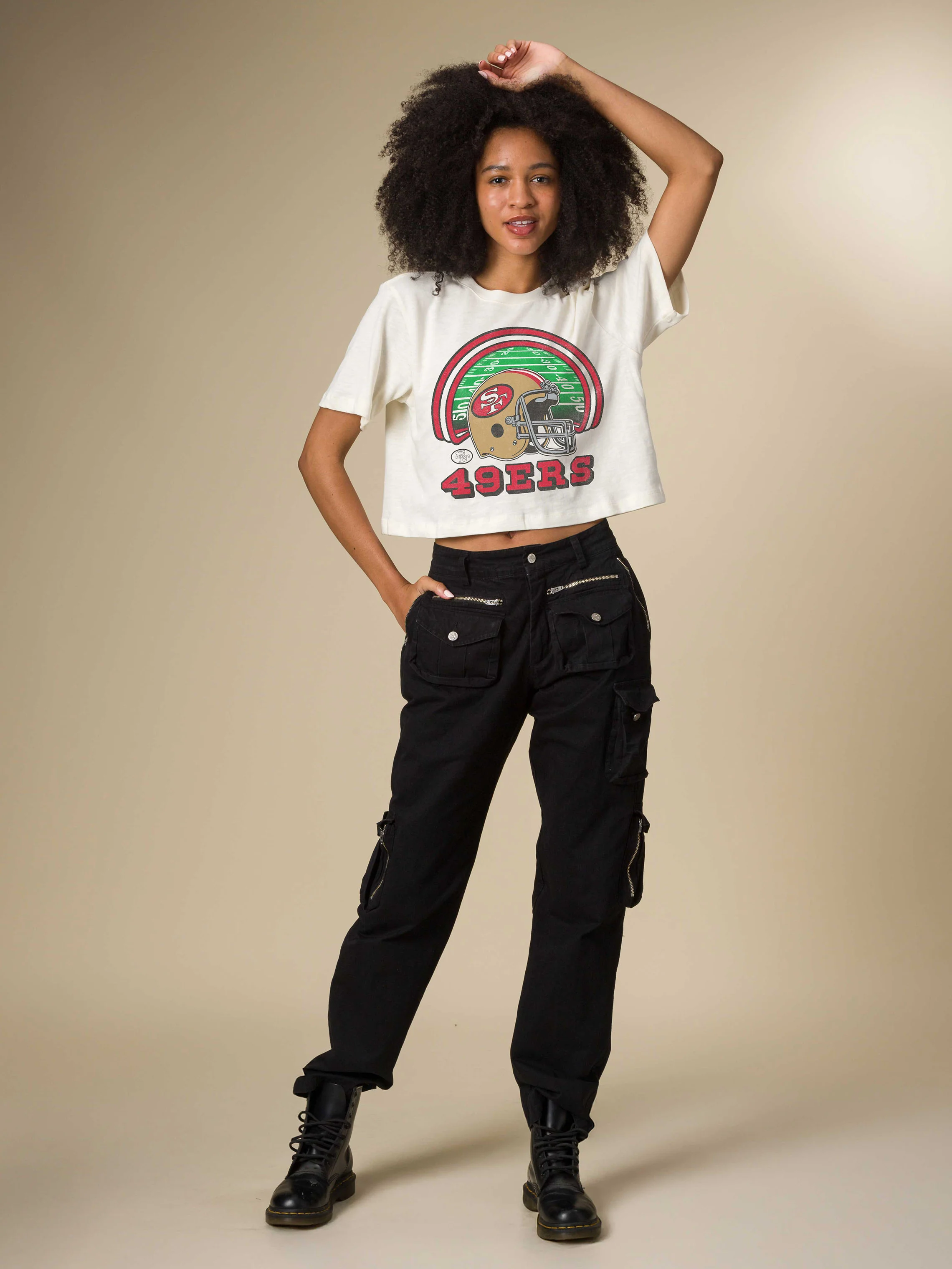 Women's San Francisco 49ers Game Time Mock Neck Crop Tee - Image 2