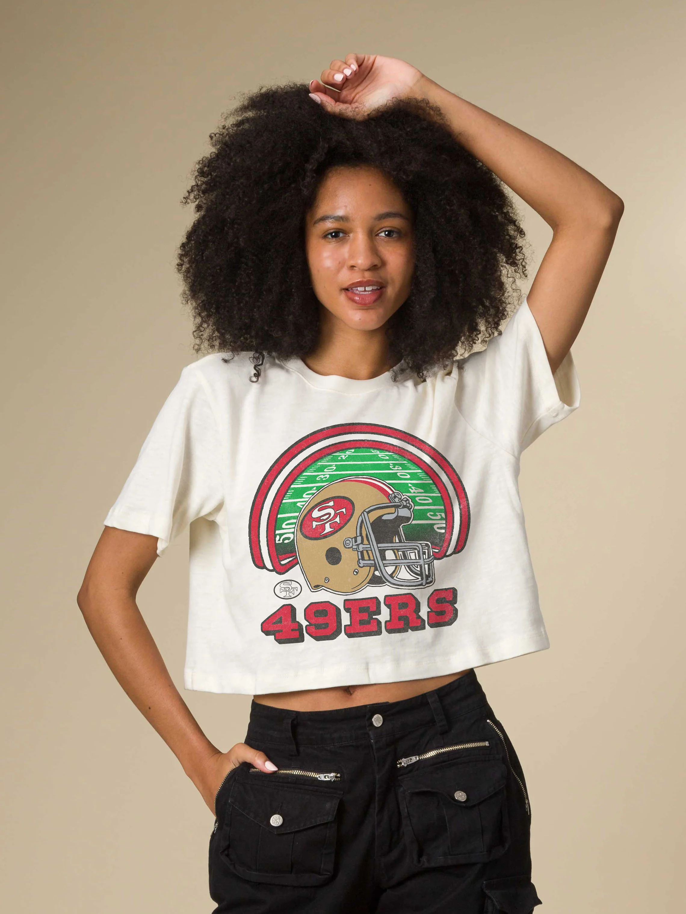 Women's San Francisco 49ers Game Time Mock Neck Crop Tee - Image 3