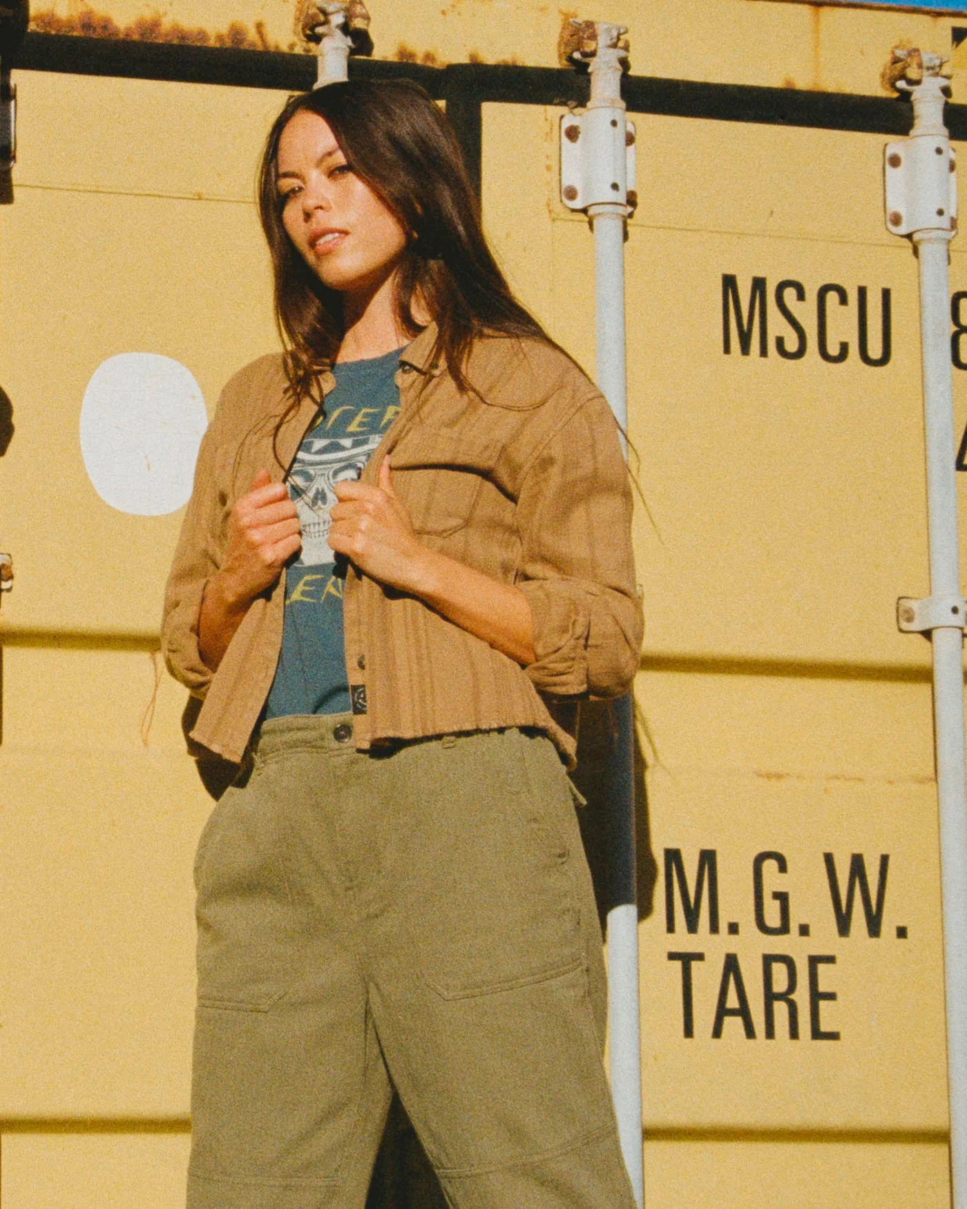 Women's Tonal Stripe Flannel Crop Shirt - Image 2