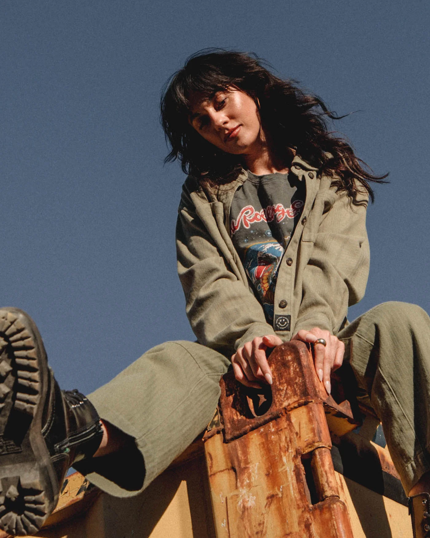 Women's Tonal Stripe Flannel Crop Shirt - Image 2