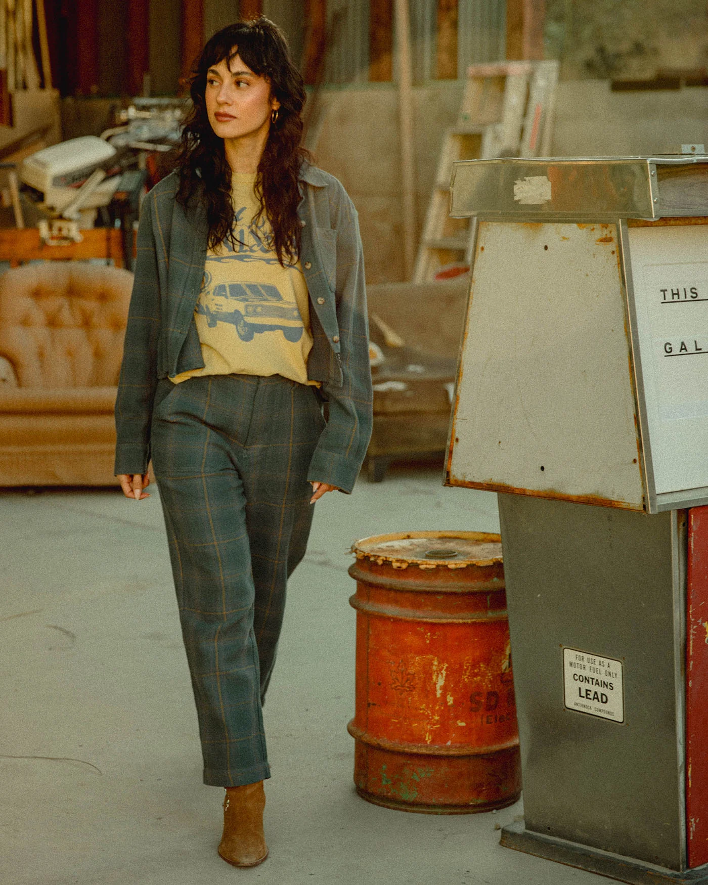 Women's Twill Plaid Crop Shirt - Image 4
